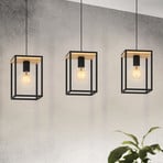 Lampa wisząca Libertad, długość 88 cm, czarny/drewno, 3-punktowa.