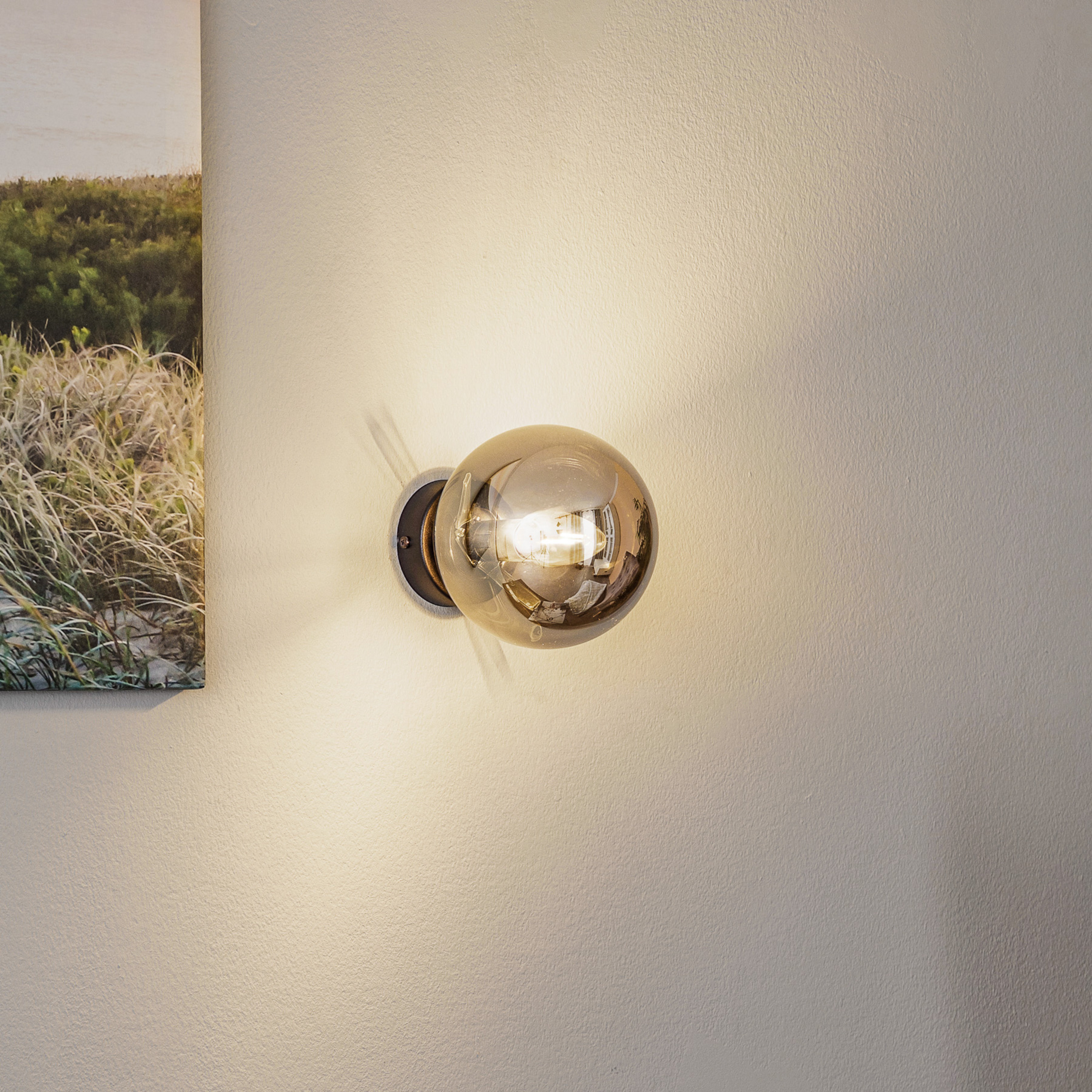 Vägglampa Glassy, svart, grafit, glas, E14, Ø 14 cm