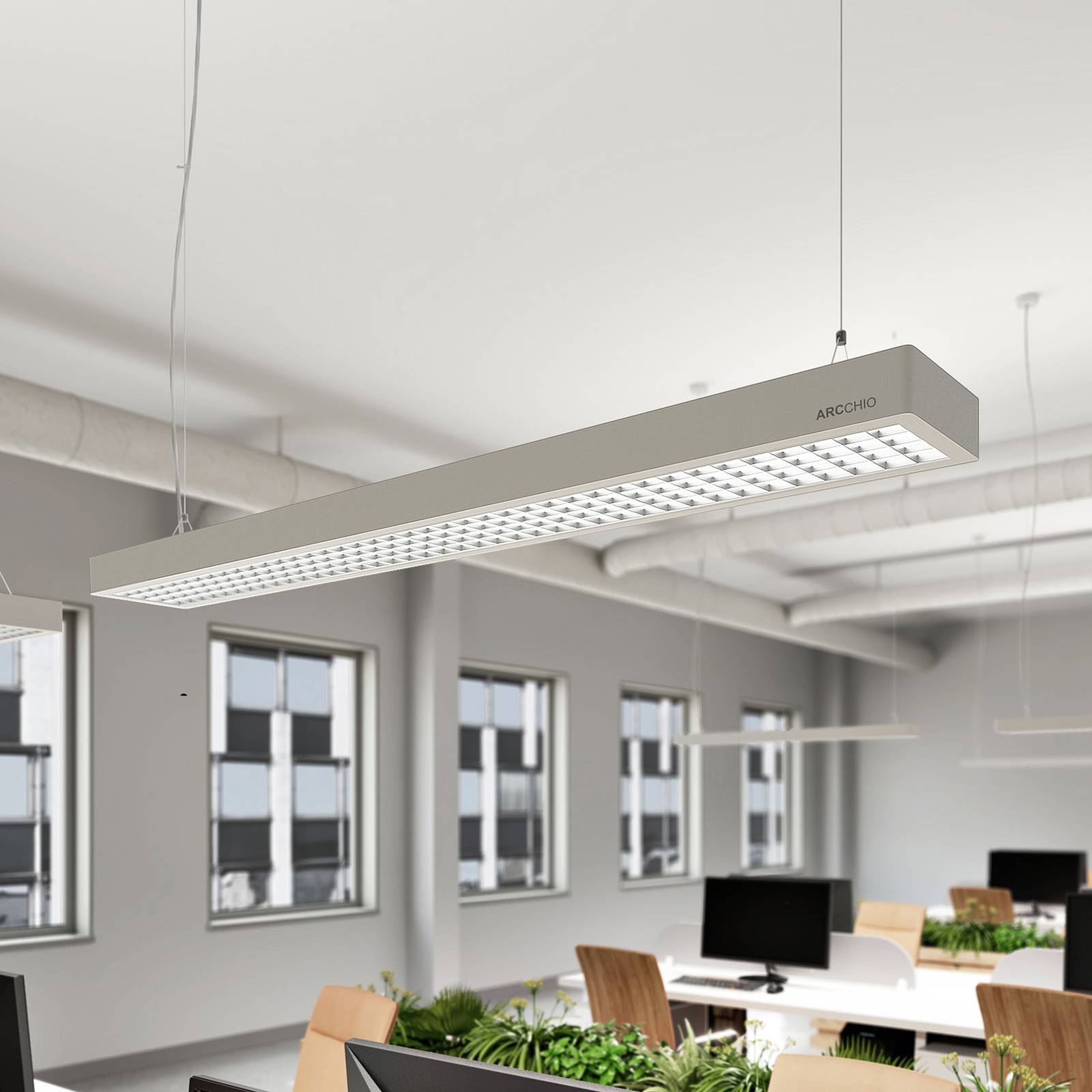 Susi LED-kontorhængelampe kan dæmpes m. DALI sølv