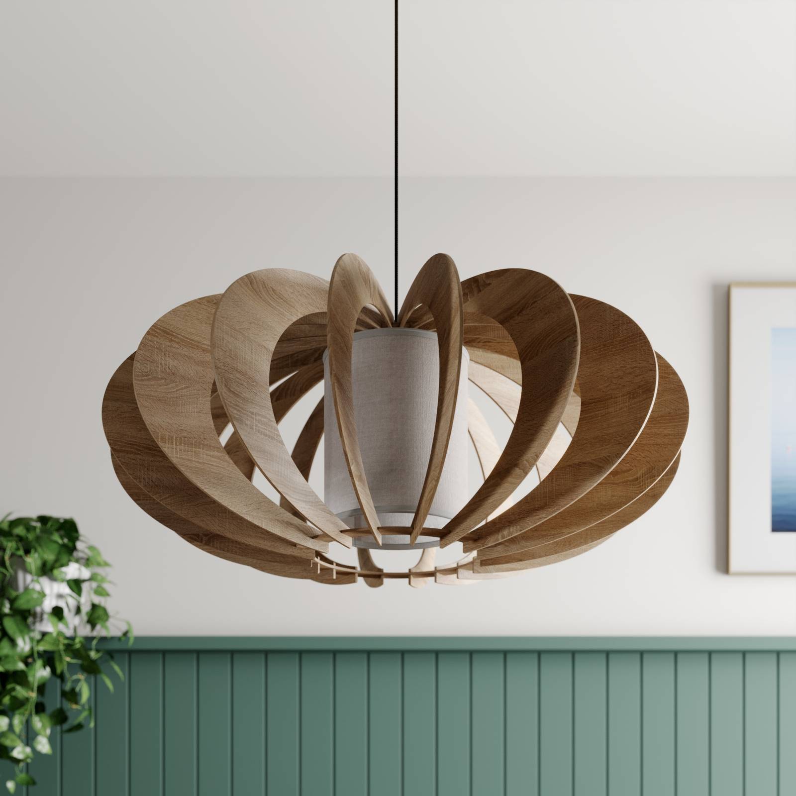 Żyrandol Modern A L z drewnianymi lamelami, Ø 60 cm