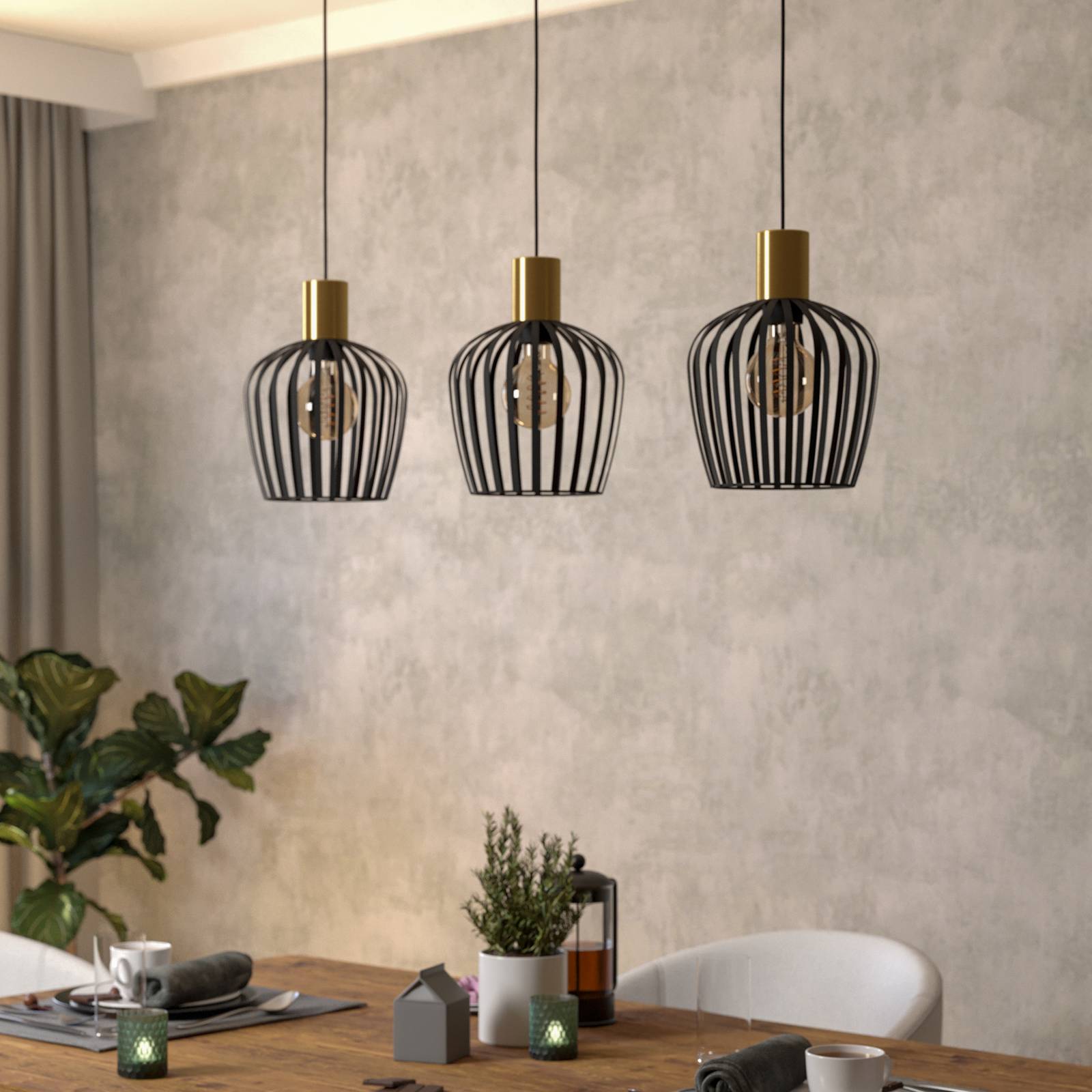 Lampa wisząca Empoli, kolor czarny/mosiądz, 3-punktowa.