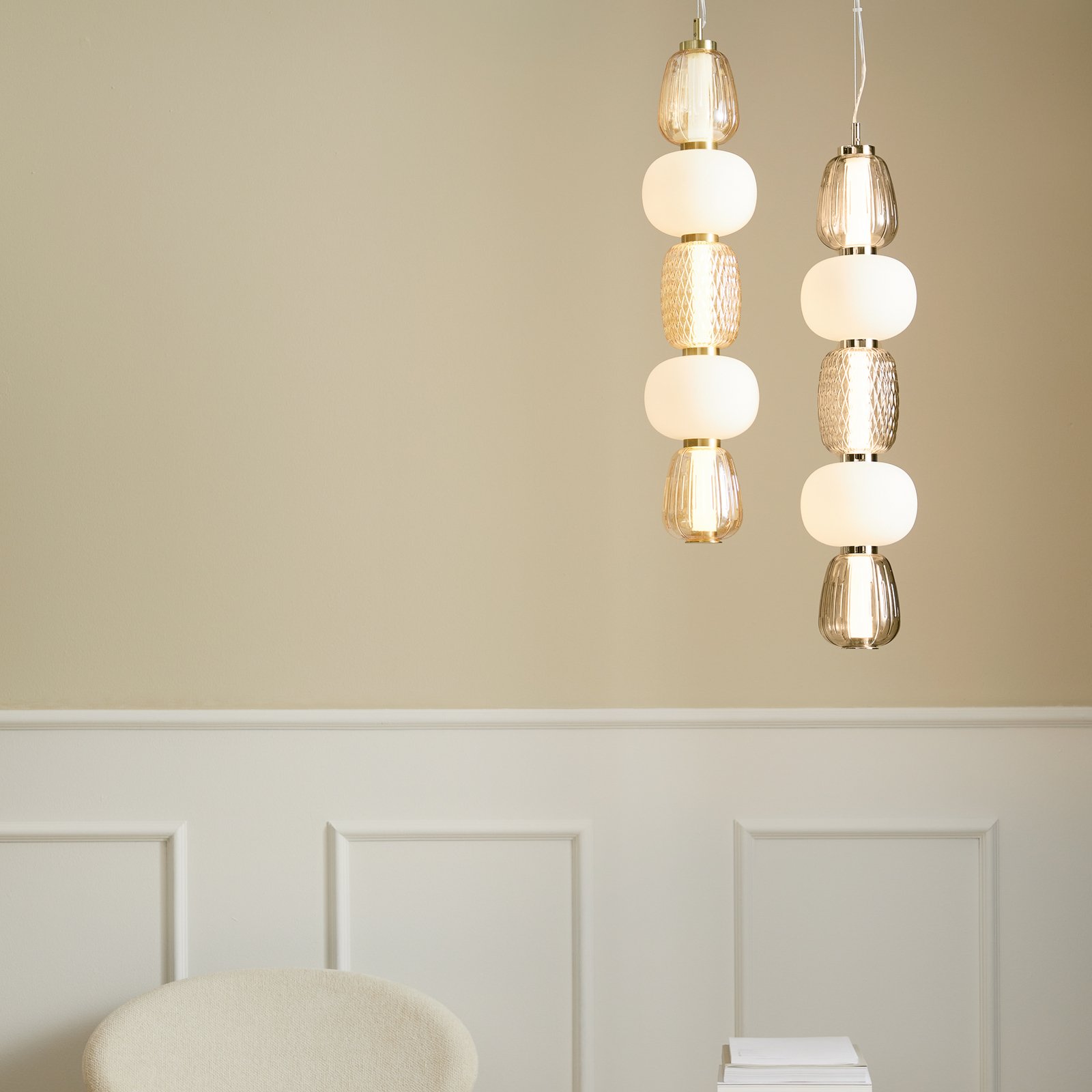Pearl 5 Pendelleuchte Grey/Opal/Chrome - Loom Design