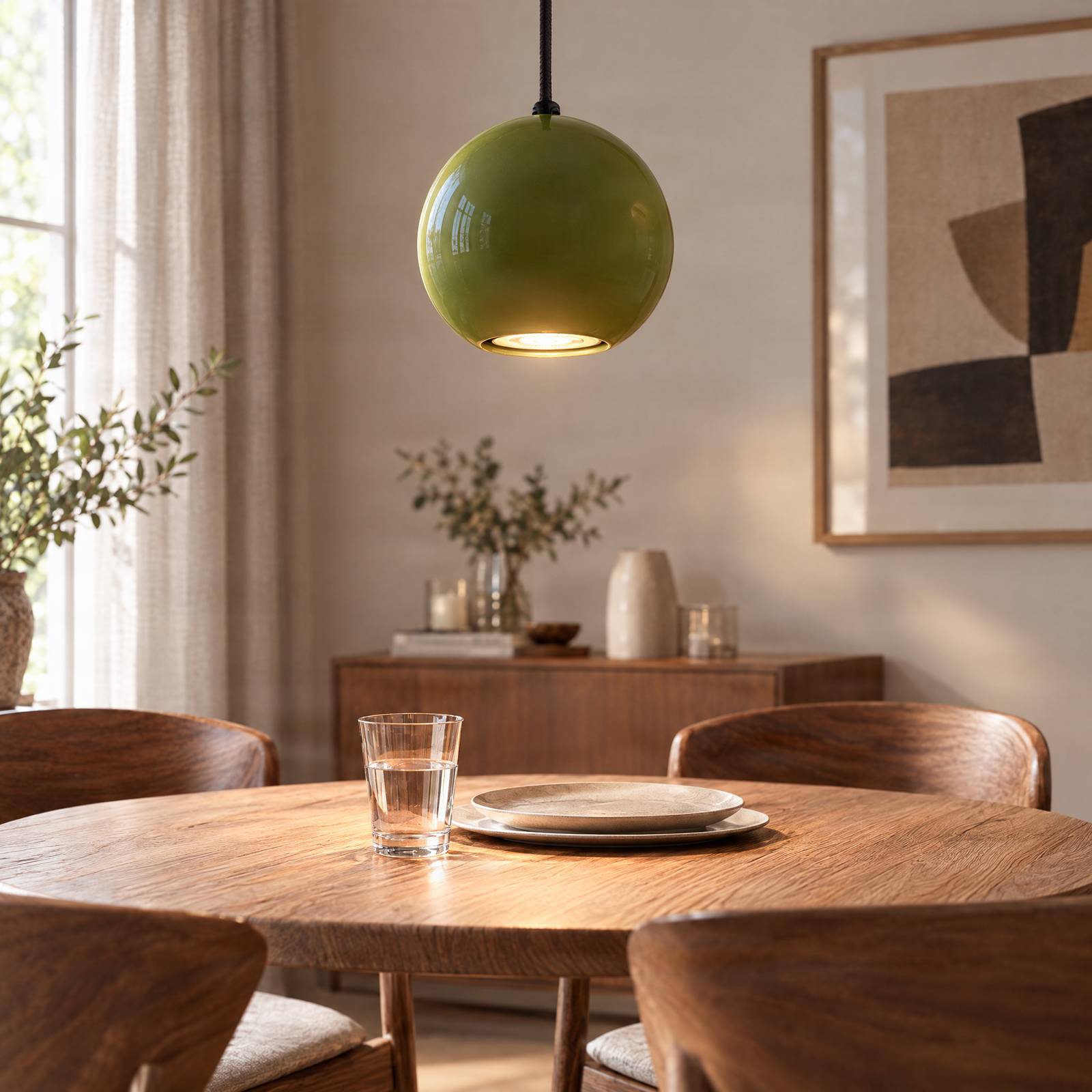 SIGMA Hanglamp Ceramic Ball, Ø 12 cm, groen, keramiek/staal