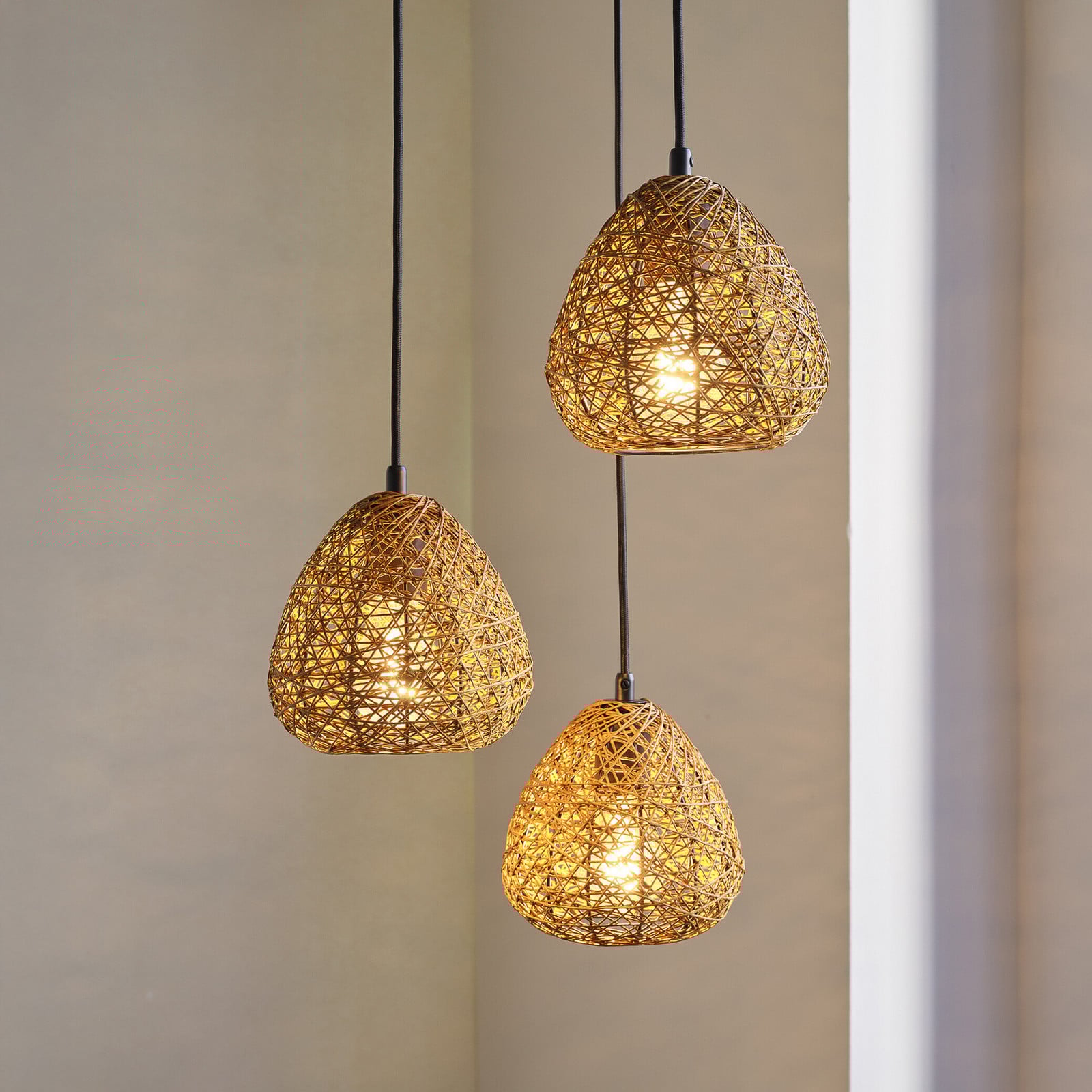 Lampă suspendată OSRAM Decor Paper Drop 3 becuri rotunde bej E27 - Camera de zi / sufragerie - Casă de țară / Rustic - Hârtie / Carton