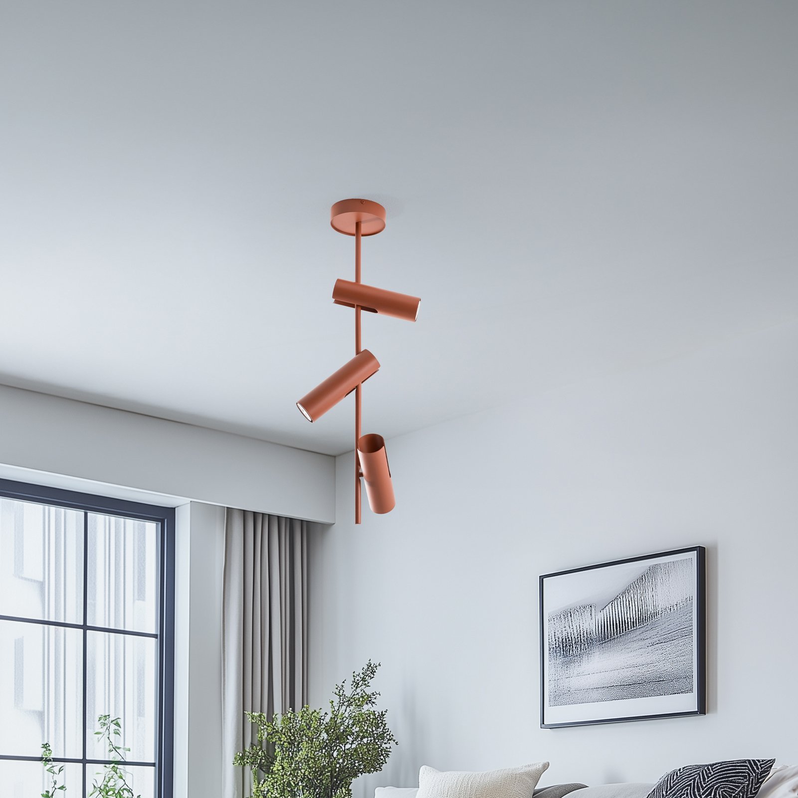 Faretto da soffitto Leda 3, rosso mattone, a 3 luci, acciaio, altezza 76 cm