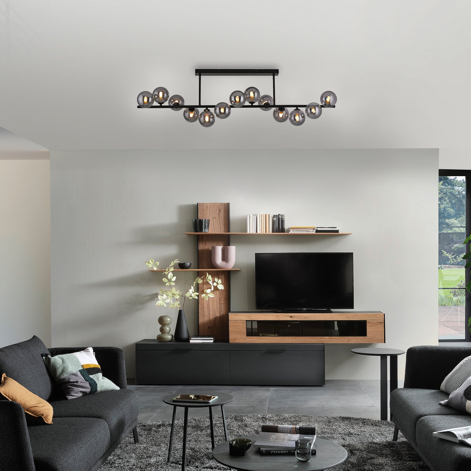 Schöner Wohnen plafoniera Dubai, vetro fumé, 13 luci, G9 Schöner Wohnen plafoniera Dubai, vetro fumé, 13 luci, G9