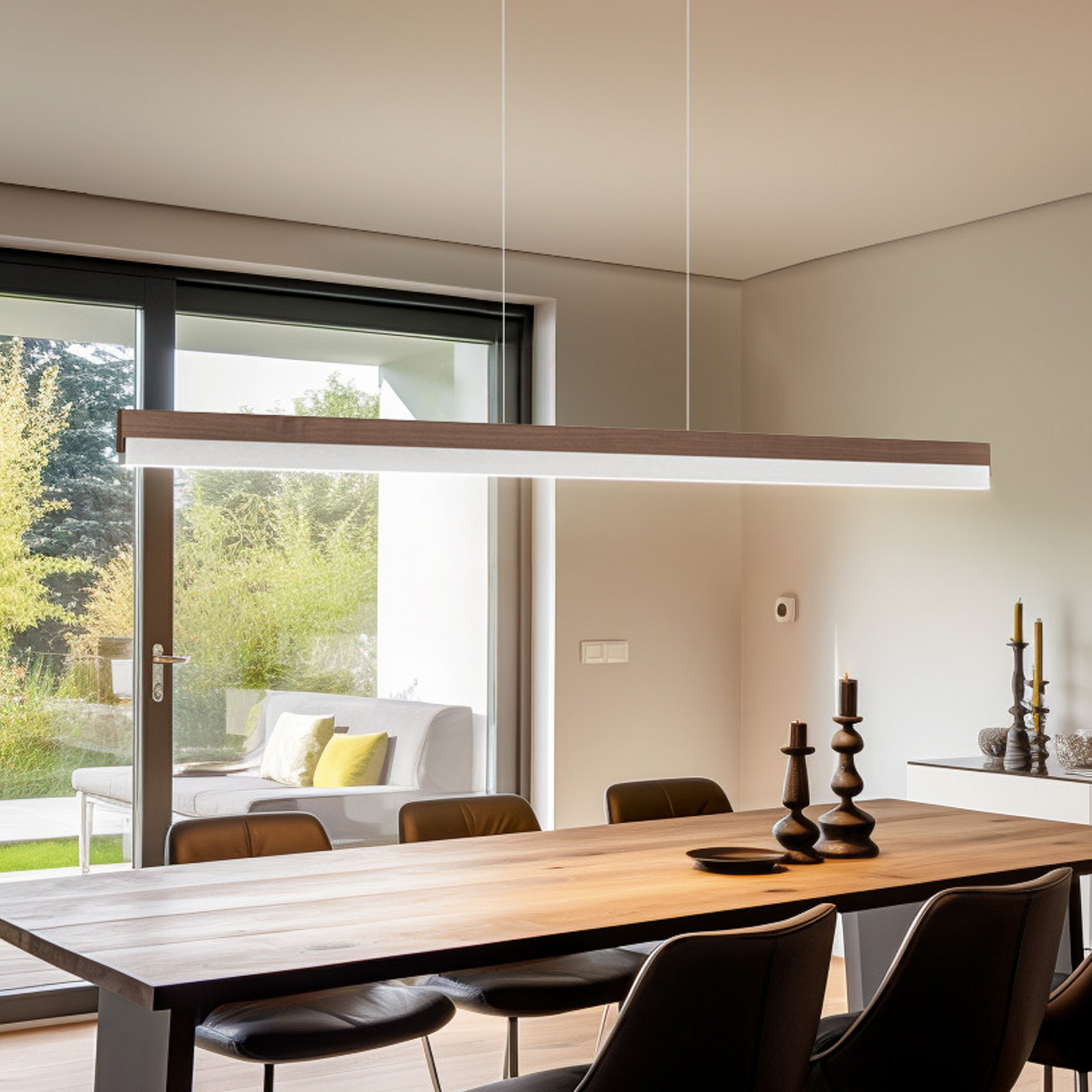 Quitani Lampă suspendată cu LED Keijo nichel/negru 143 cm - Camera de zi / sufragerie - Casă de țară / Rustic - nuc nichel mat - Lemn