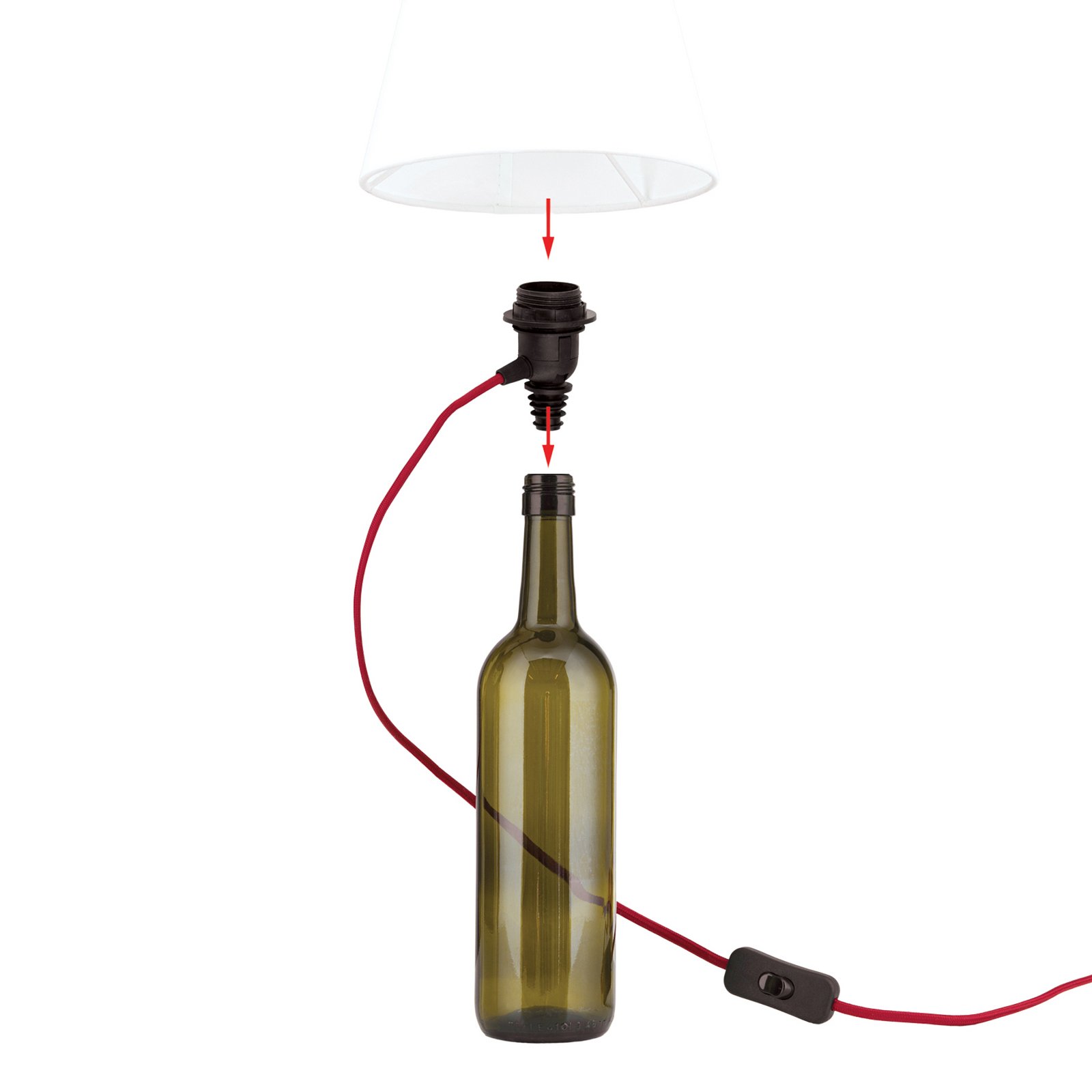 Oprawa żarówki E27 BOTTLE, kabel ciemnoczerwony, długość 200 cm