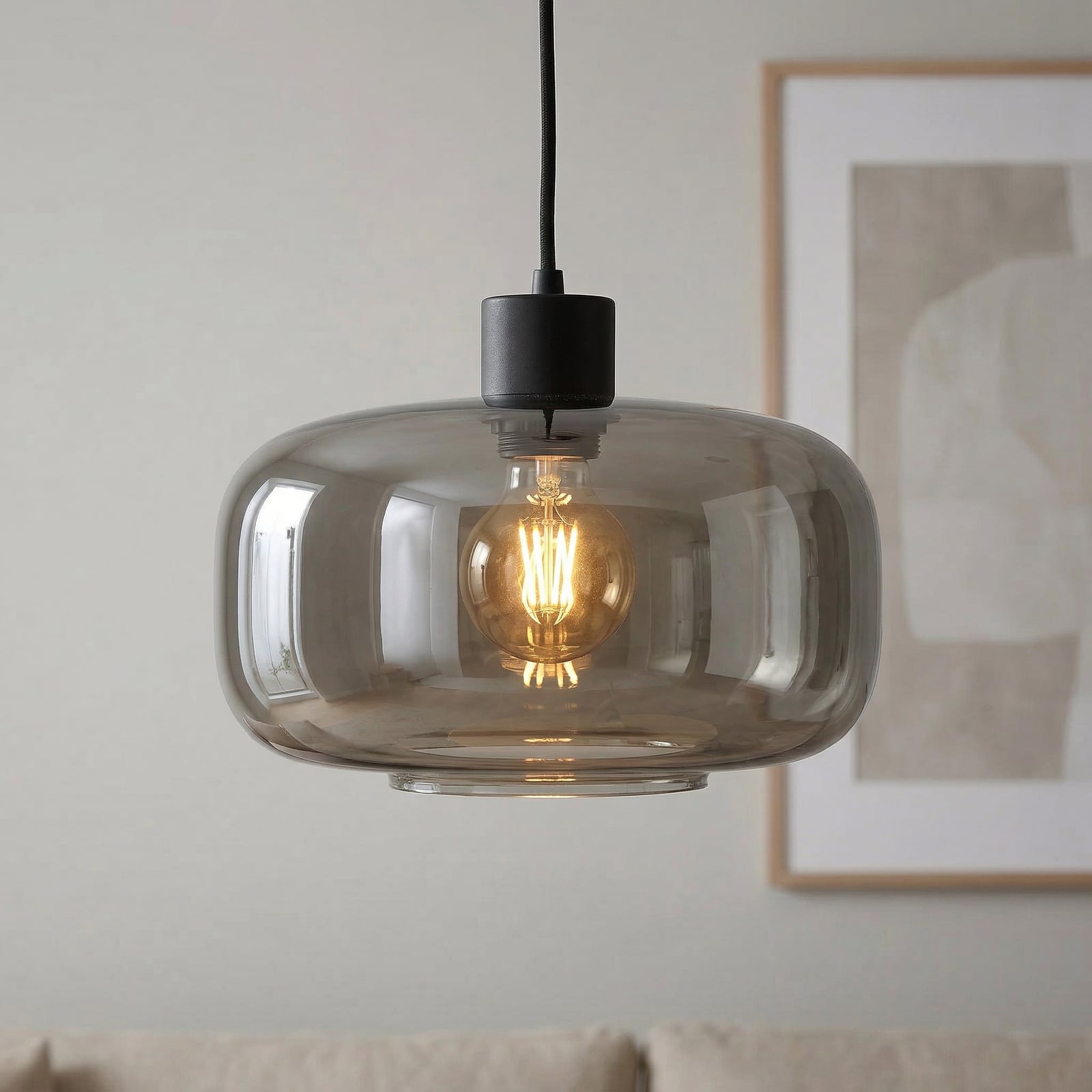 Hildur Hängelampe, Ø 28,5 cm, 1-flg., grau, Glas - Lindby