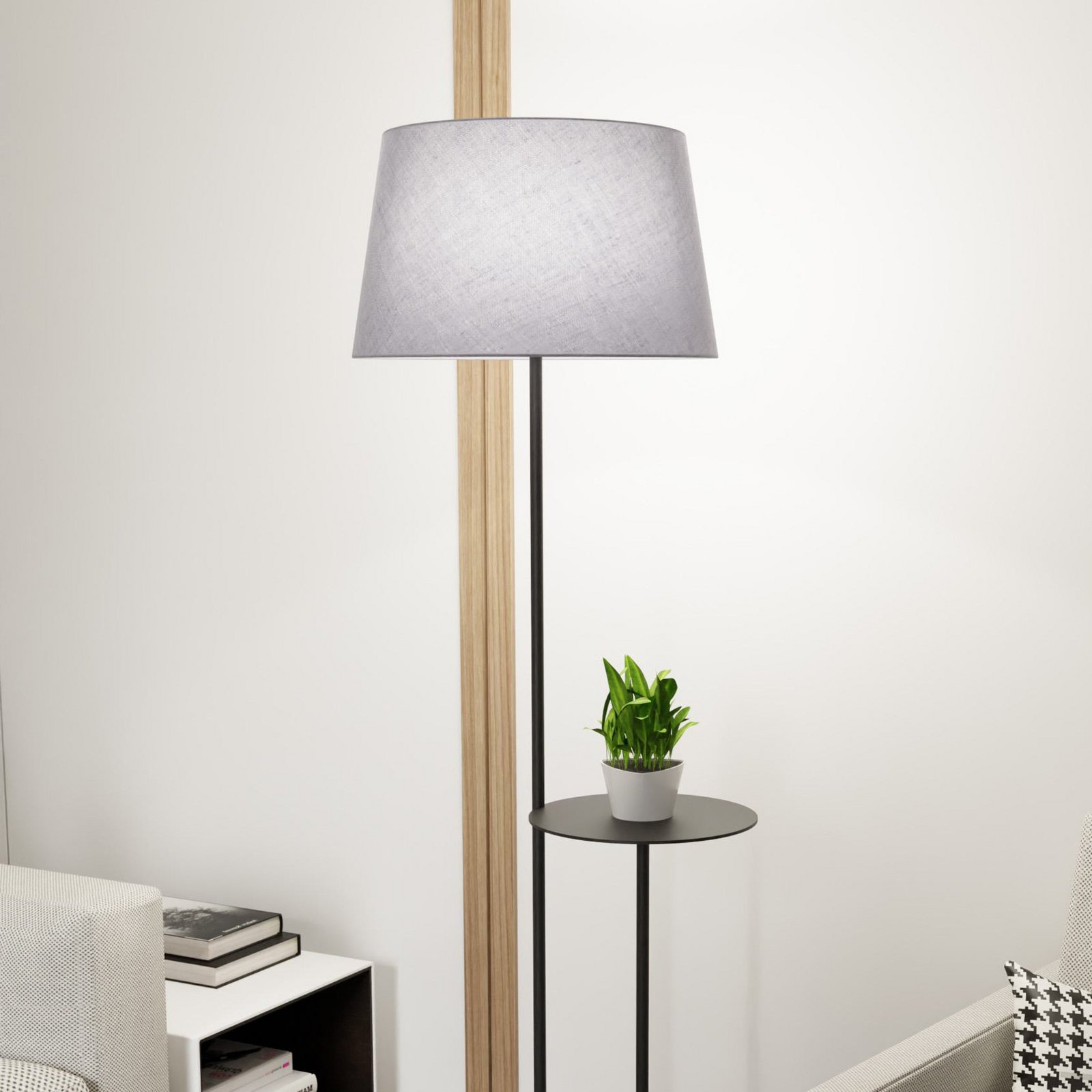 Hotelowa lampa podłogowa, szary/czarny, wysokość 150 cm, tkanina/metal Hotelowa lampa podłogowa, szary/czarny, wysokość 150 cm, tkanina/metal