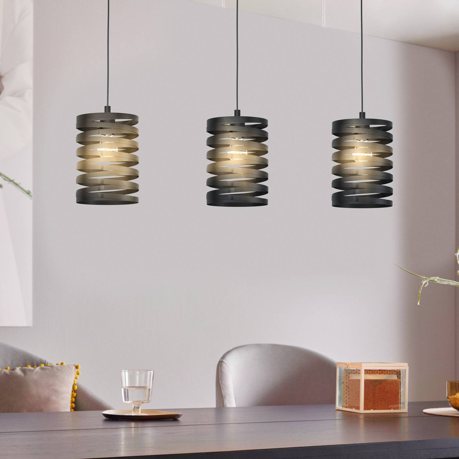 Hängeleuchte Cremella, Länge 94 cm, schwarz, 3-flg., Stahl günstig online kaufen