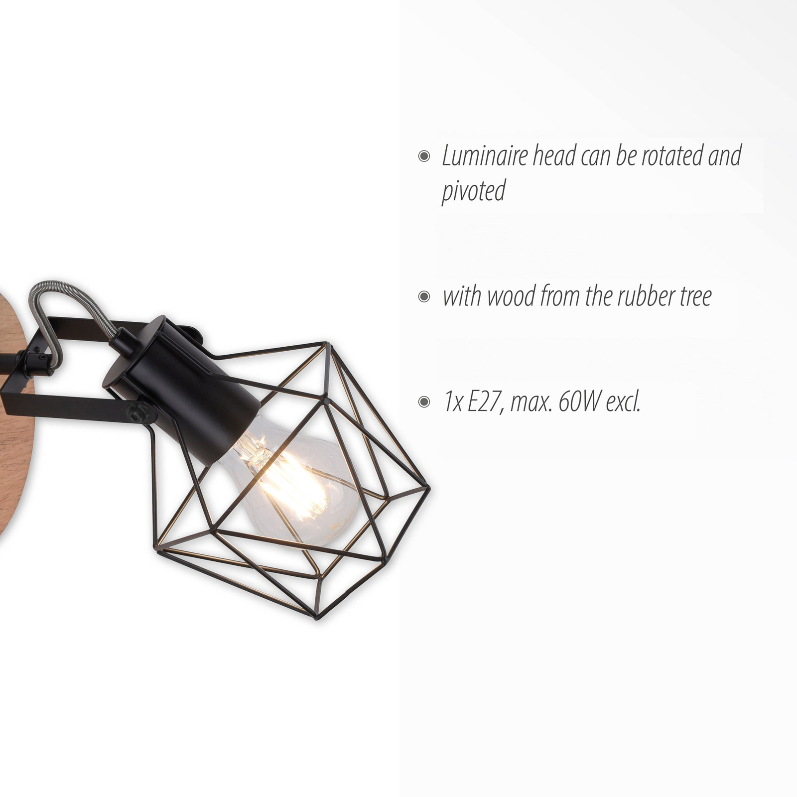 Wandlamp Jaro verstelbaar zwart/hout 1-lamp