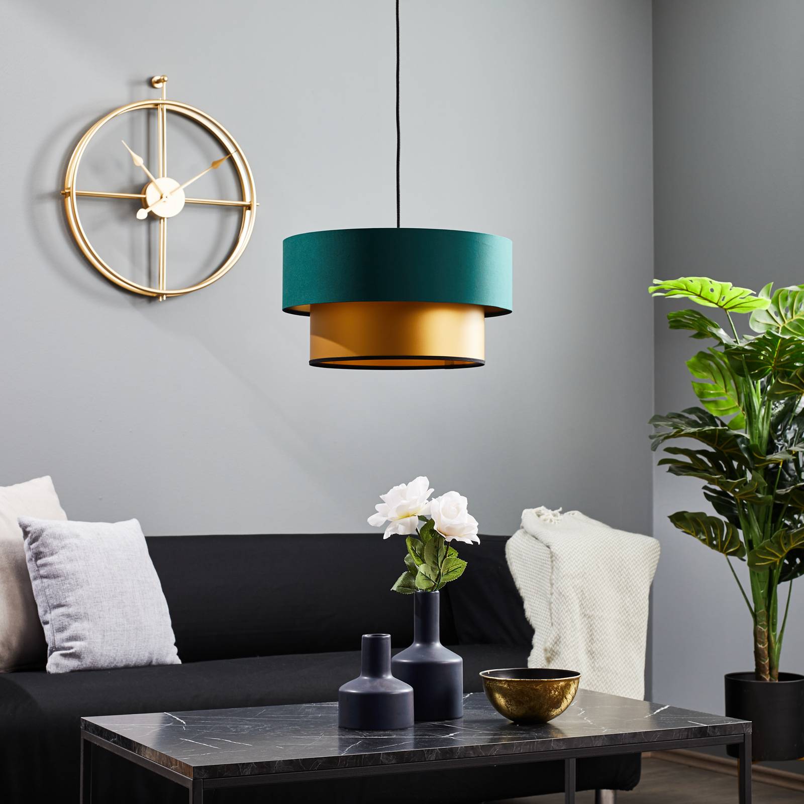 Lampa wisząca Dorina, zielona/złota Ø 40cm