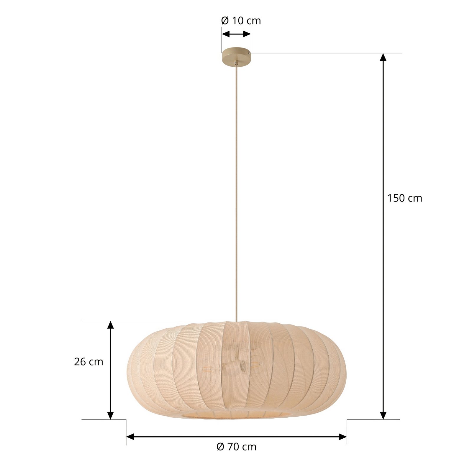 Helin hængelampe, Ø 70 cm, tekstil, beige, 3 x E27 - Lindby