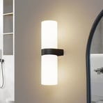 Lucande Basolo bathroom wall light, black, height 31.5 cm, glass