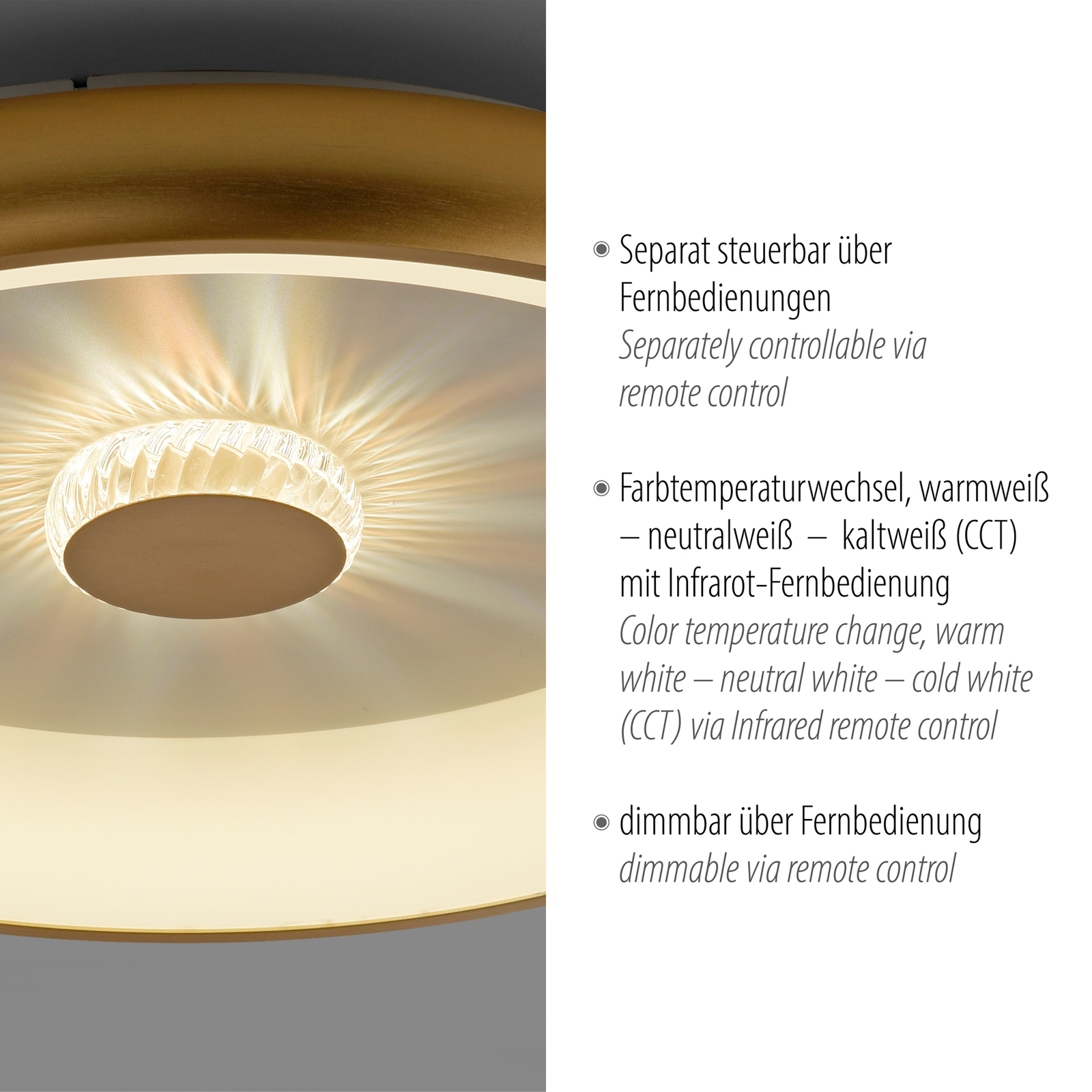 Vertigo LED mennyezeti lámpa, CCT, Ø 61,5 cm, sárgaréz