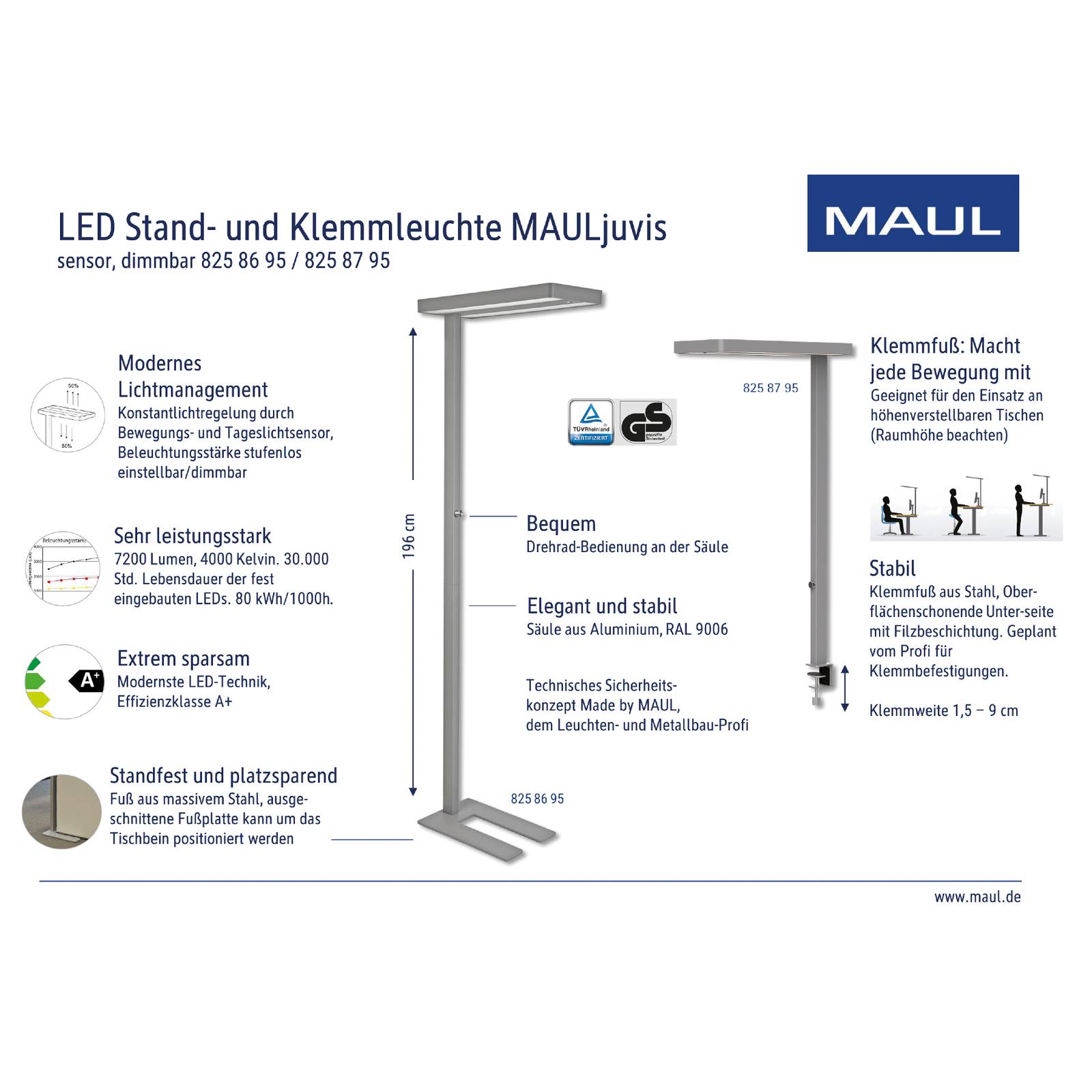 Lampa z klipsem LED MAULjuvis czujnik srebrna