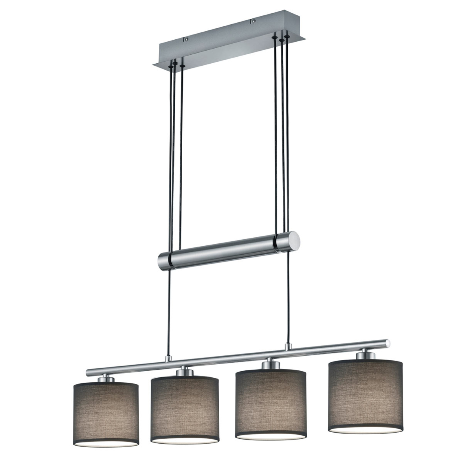 Lindby Jorin hanging light, grey, for Living / Dining Room, iron, fabric, E14, 28 W, energy efficiency: A++, L: 80 cm, W: 13.5 cm