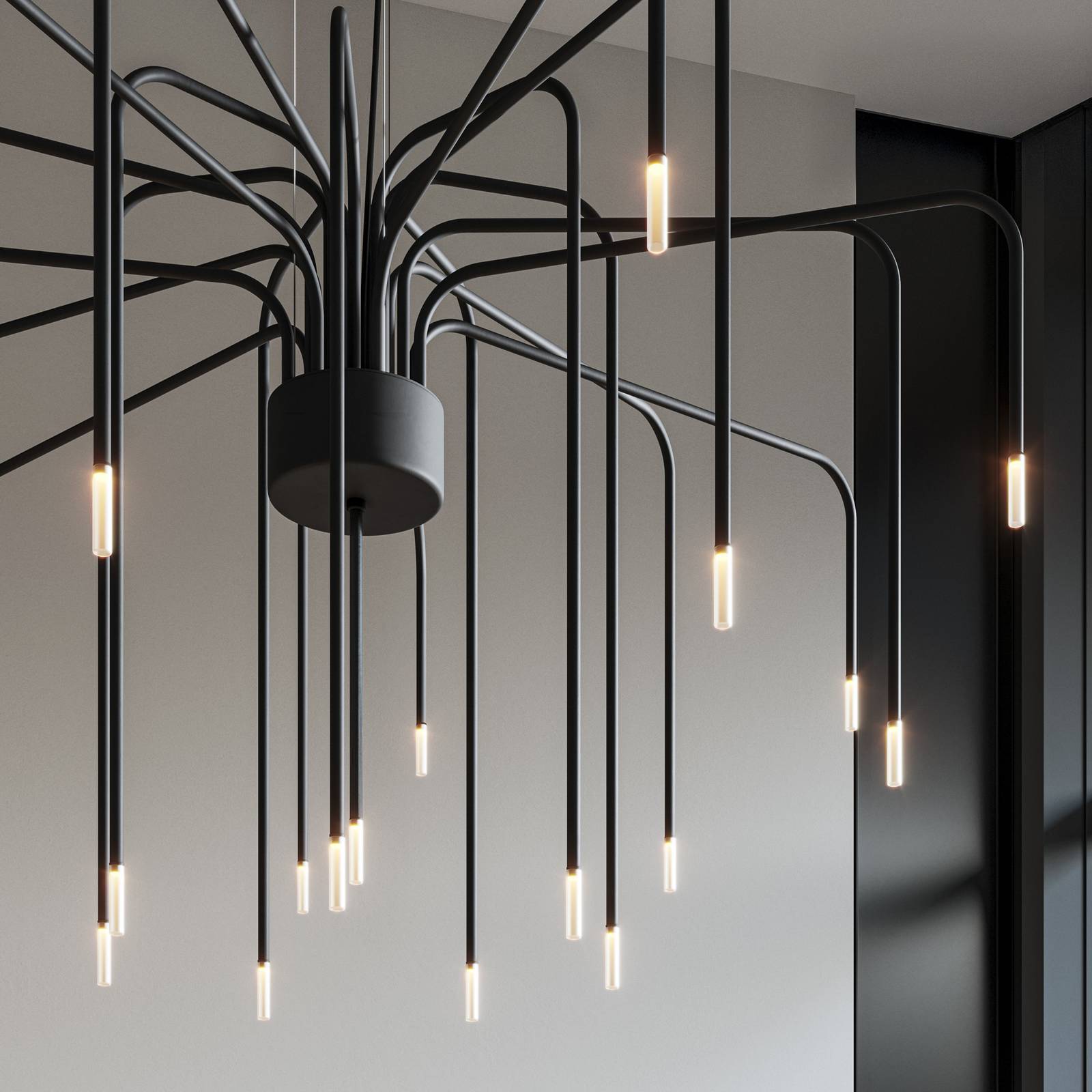 Karman Żyrandol LED BOOM, czarny, metal, Ø 90 cm 22-płytkowy.