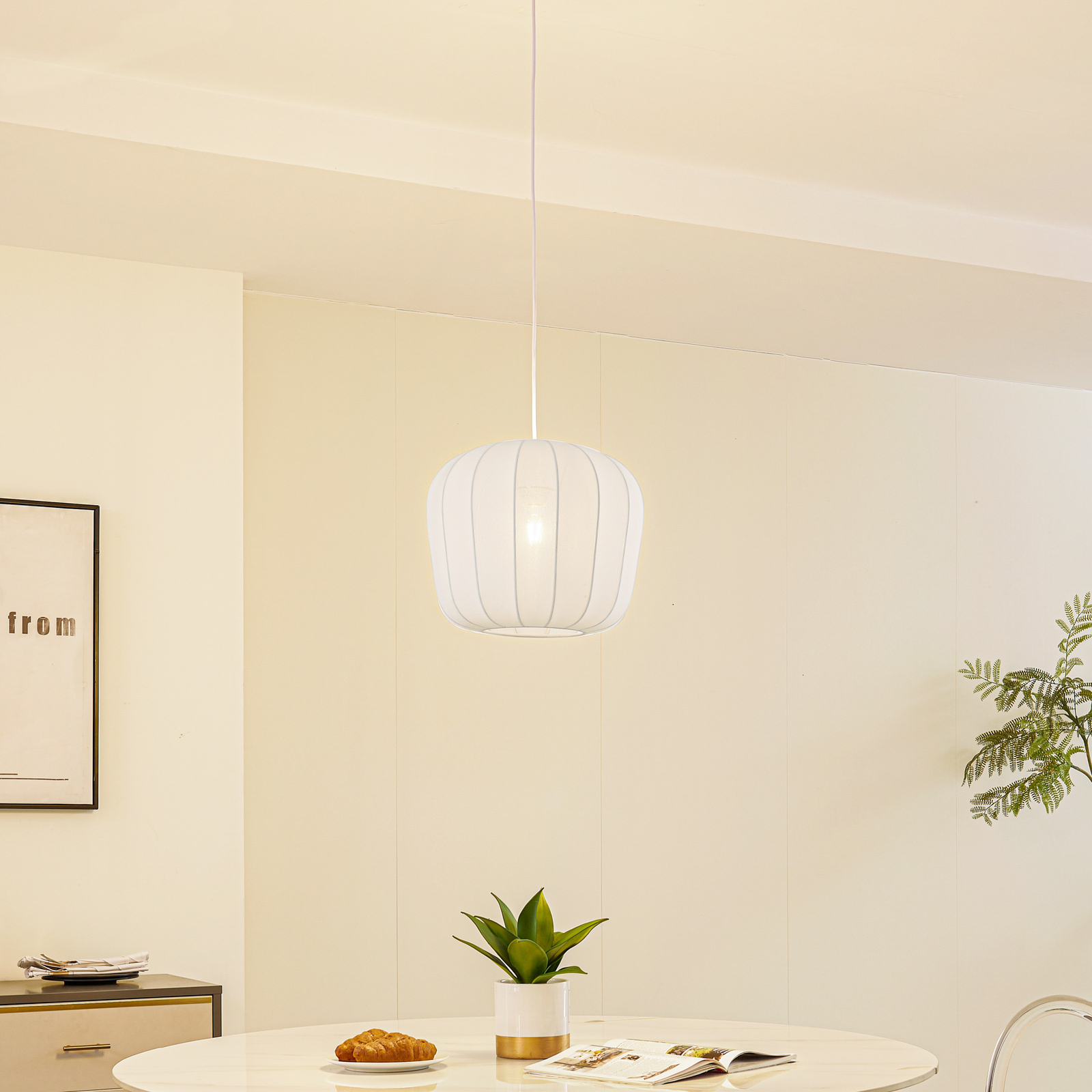 Lindby Helin pendant light, white, Ø 35 cm, fabric