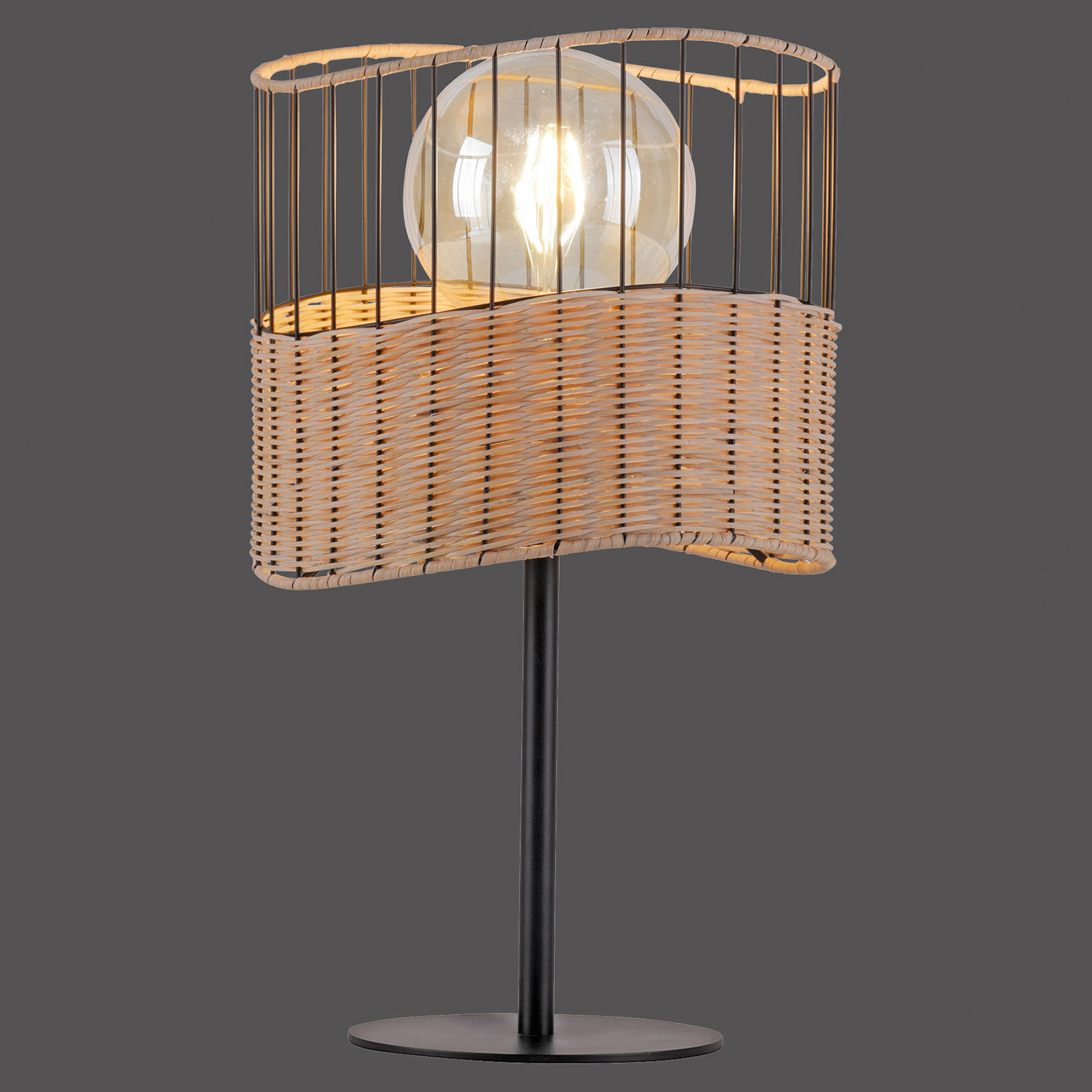 Lámpara de mesa Reed de madera y metal