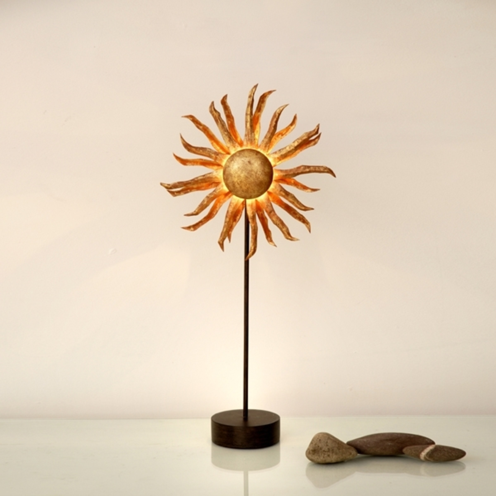 LED-bordlampe Sonne gull