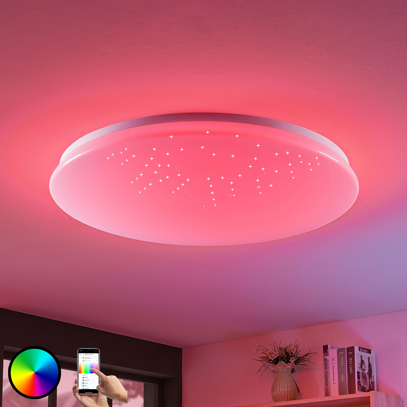 Lucande Marlie LED ceiling lamp, WiZ technology, round, for Living / Dining Room, plastic, 40 W, energy efficiency: A+, H: 10 cm