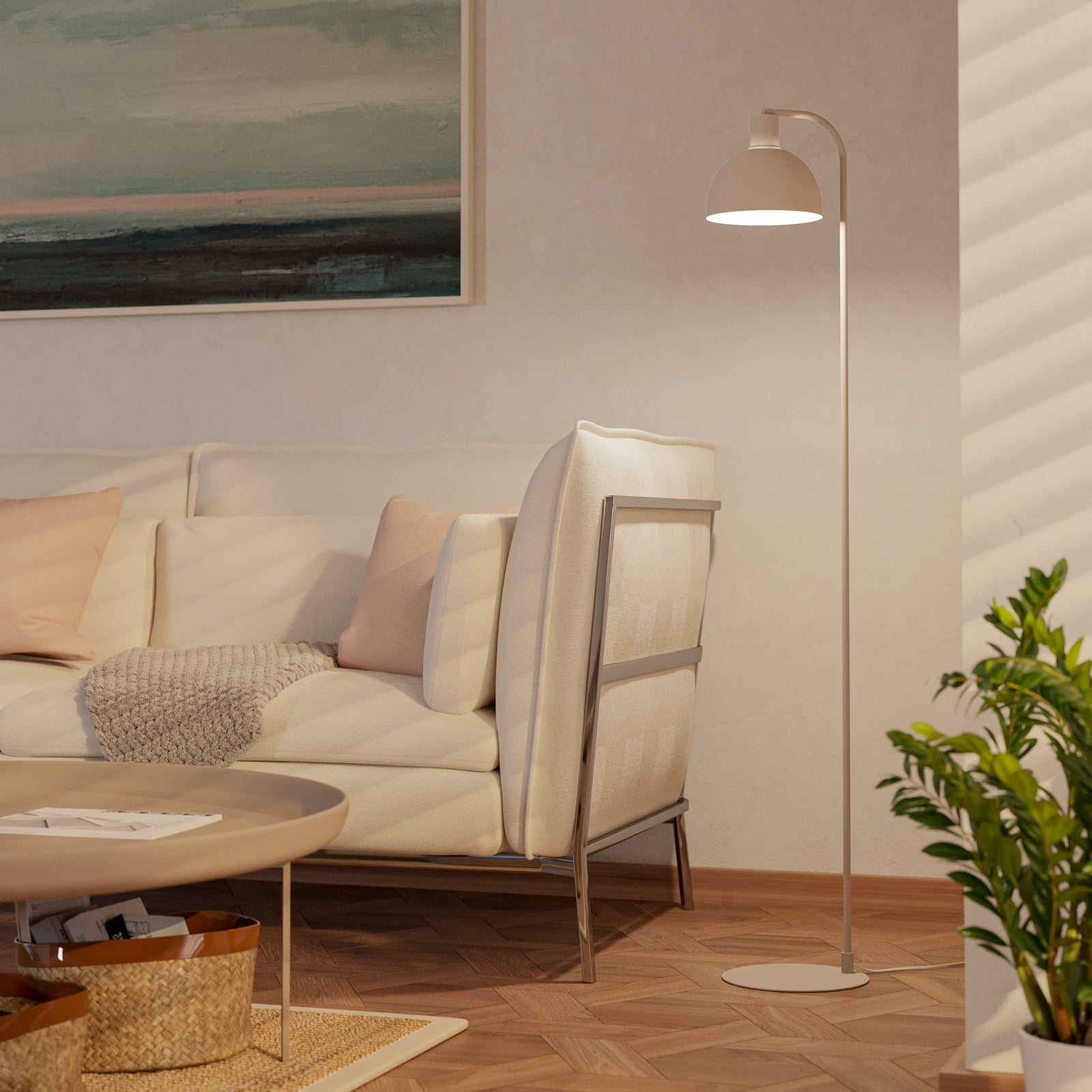 Stojacia lampa Cazalilla, pieskovo béžová, kov, E27, výška 149 cm Stojacia lampa Cazalilla, pieskovo béžová, kov, E27, výška 149 cm