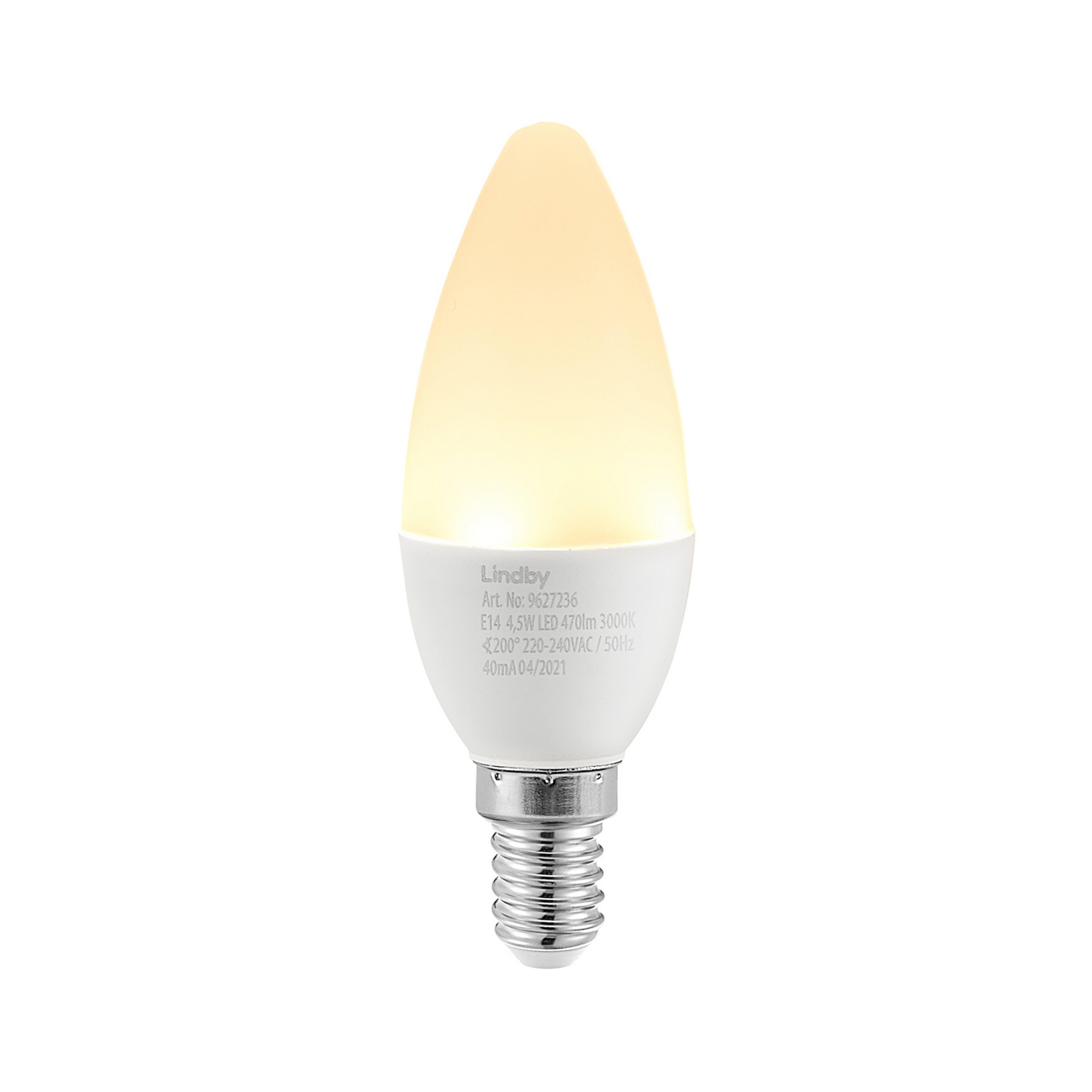 Lindby LED-Kerzenlampe, E14, C35, 4,5 W, opal, 3.000 K