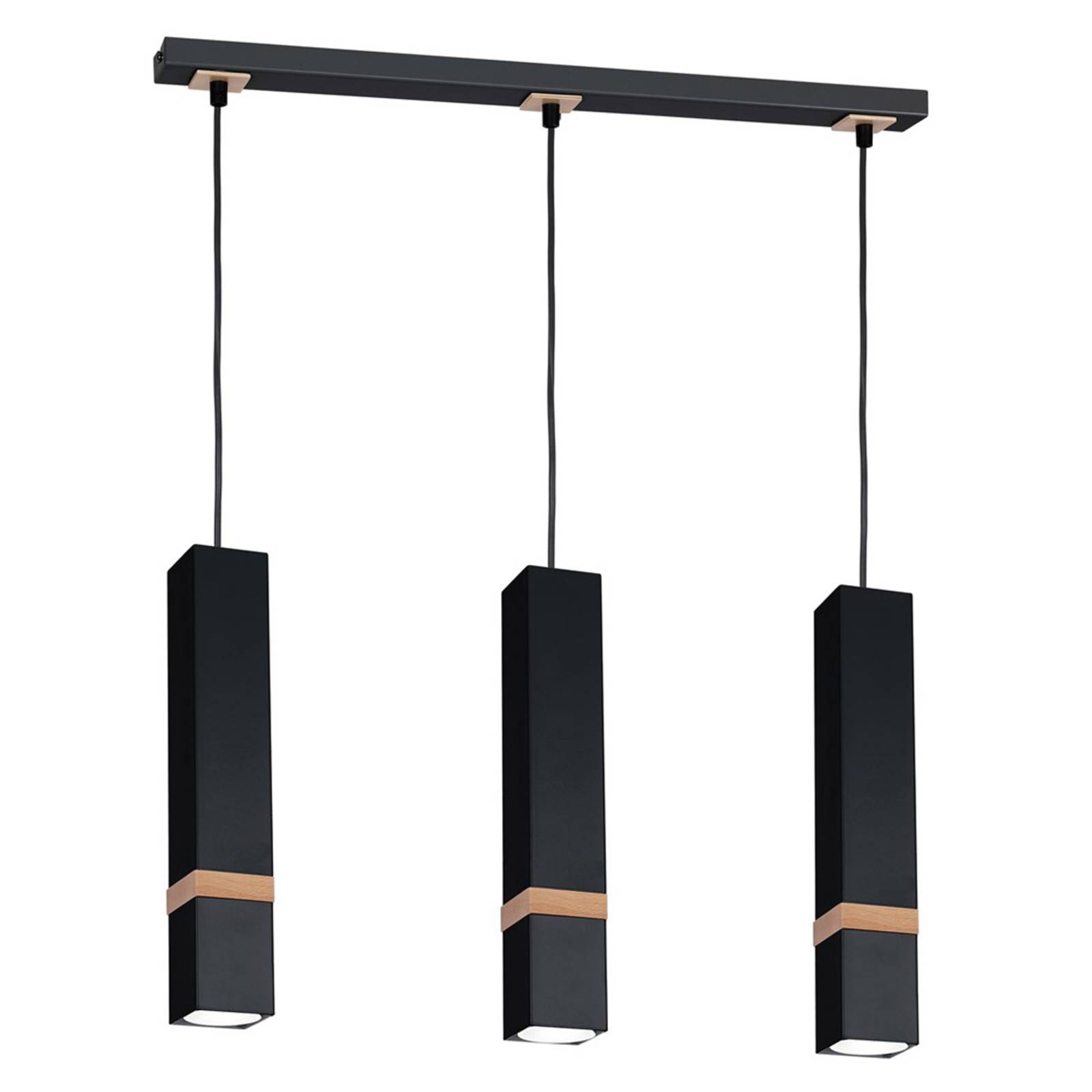 Suspension Vidar noire détail bois 3 lampes