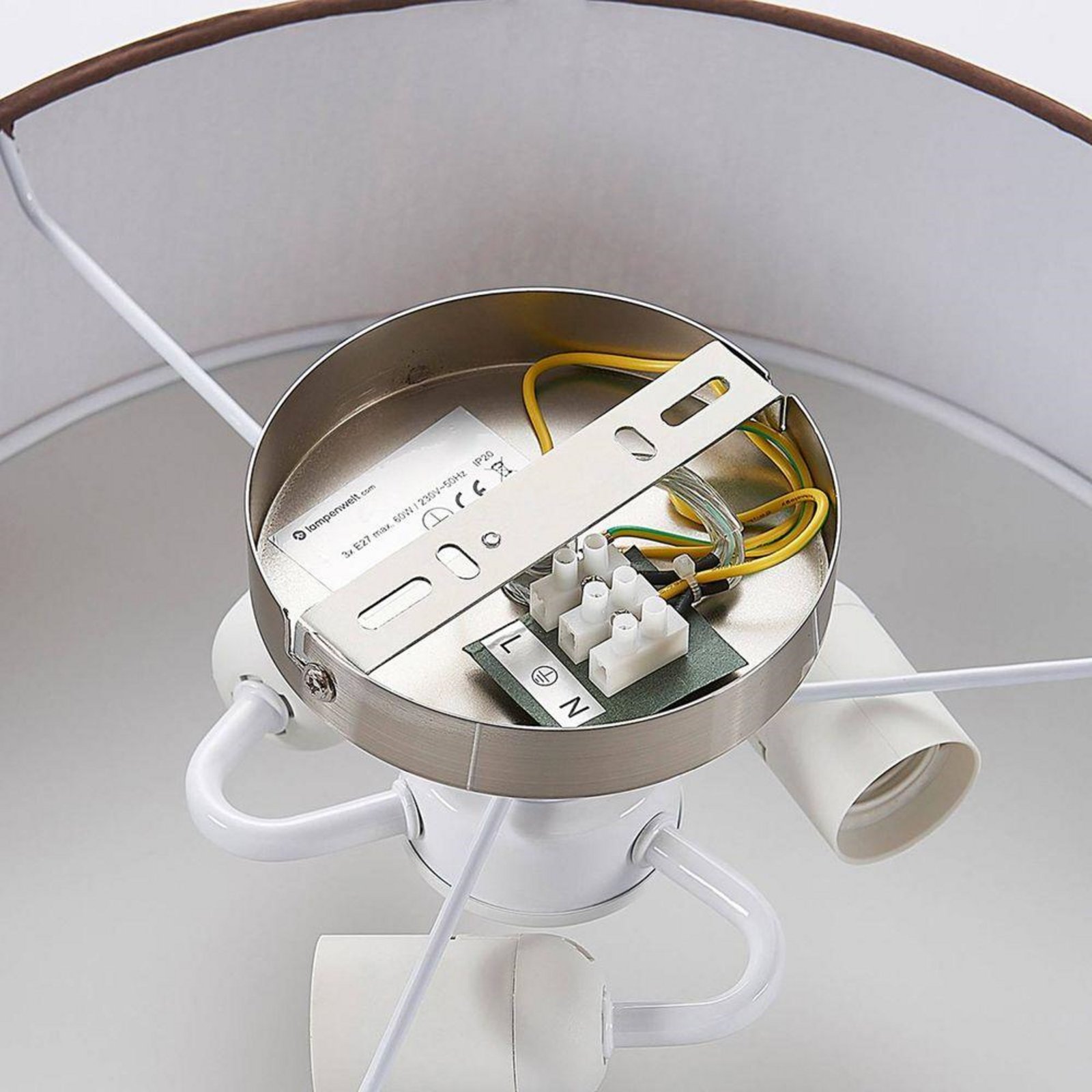 Plafonieră Lindby Sebatin, Ø 40 cm, maro deschis, material textil, E27