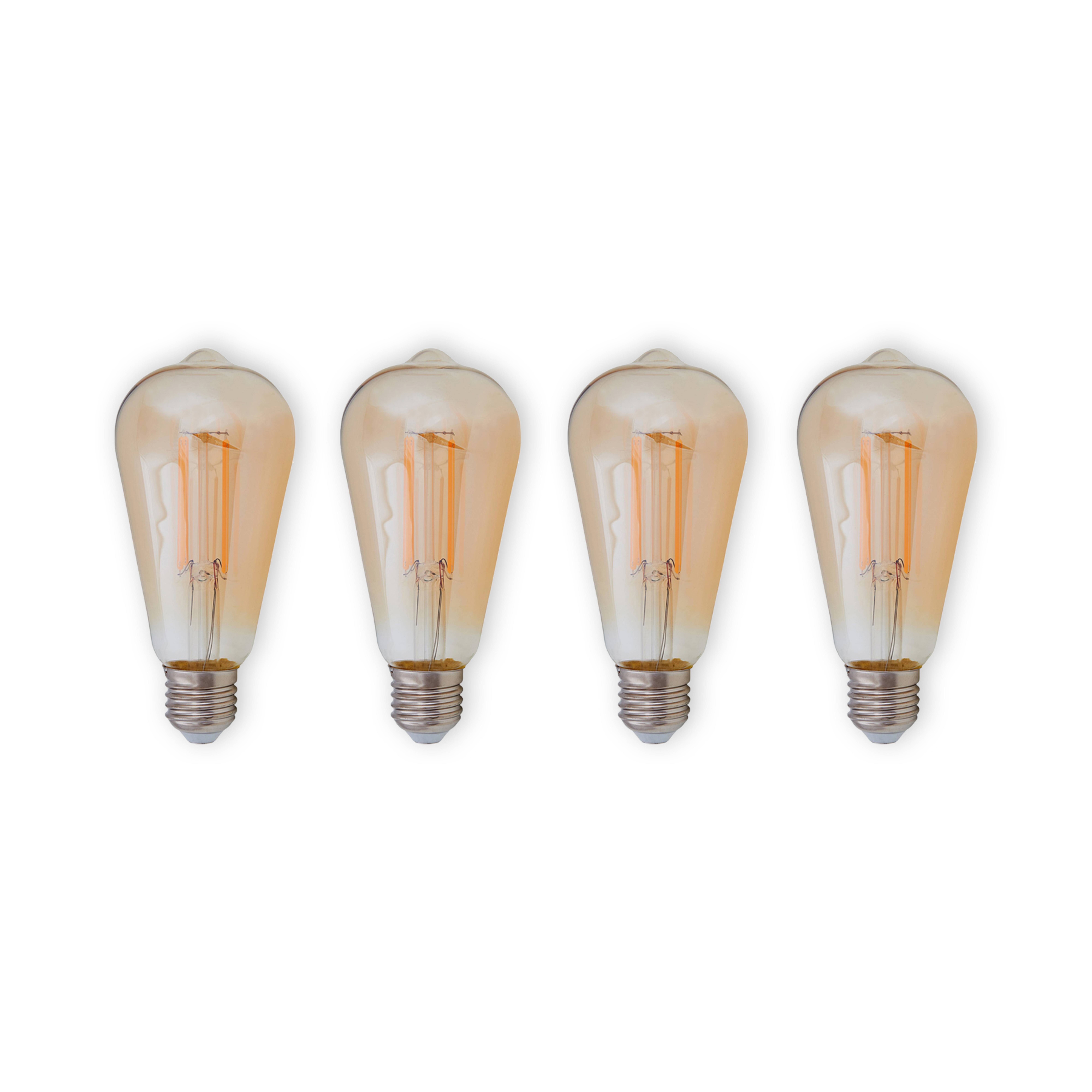 E27 LED-Rustikalampe 6W 500lm amber 1.800K 4er-Set