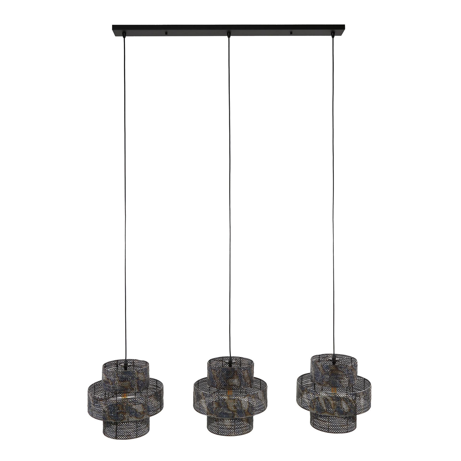 Hängelampe Lantern schwarz/brüniert Länge 135cm Metall 3-flg