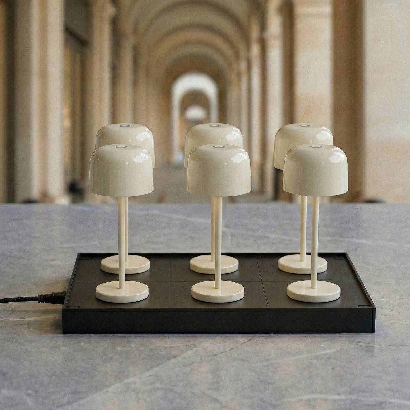 Lucande Quill LED table lamp, beige, set of 6, charging station