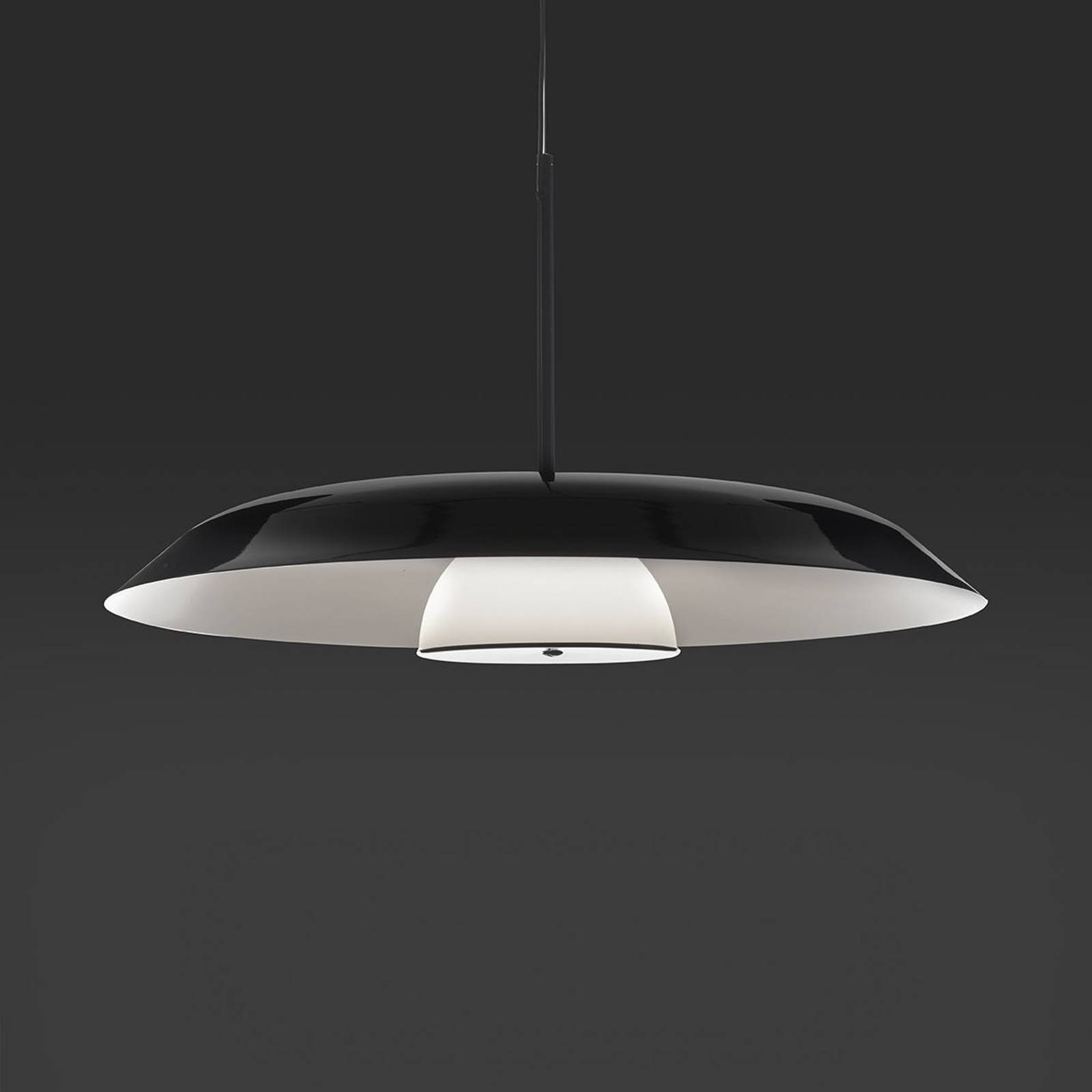 Oluce LED-Hängelampe Iride, Ø 85 cm, schwarz, Metall, Glas günstig online kaufen