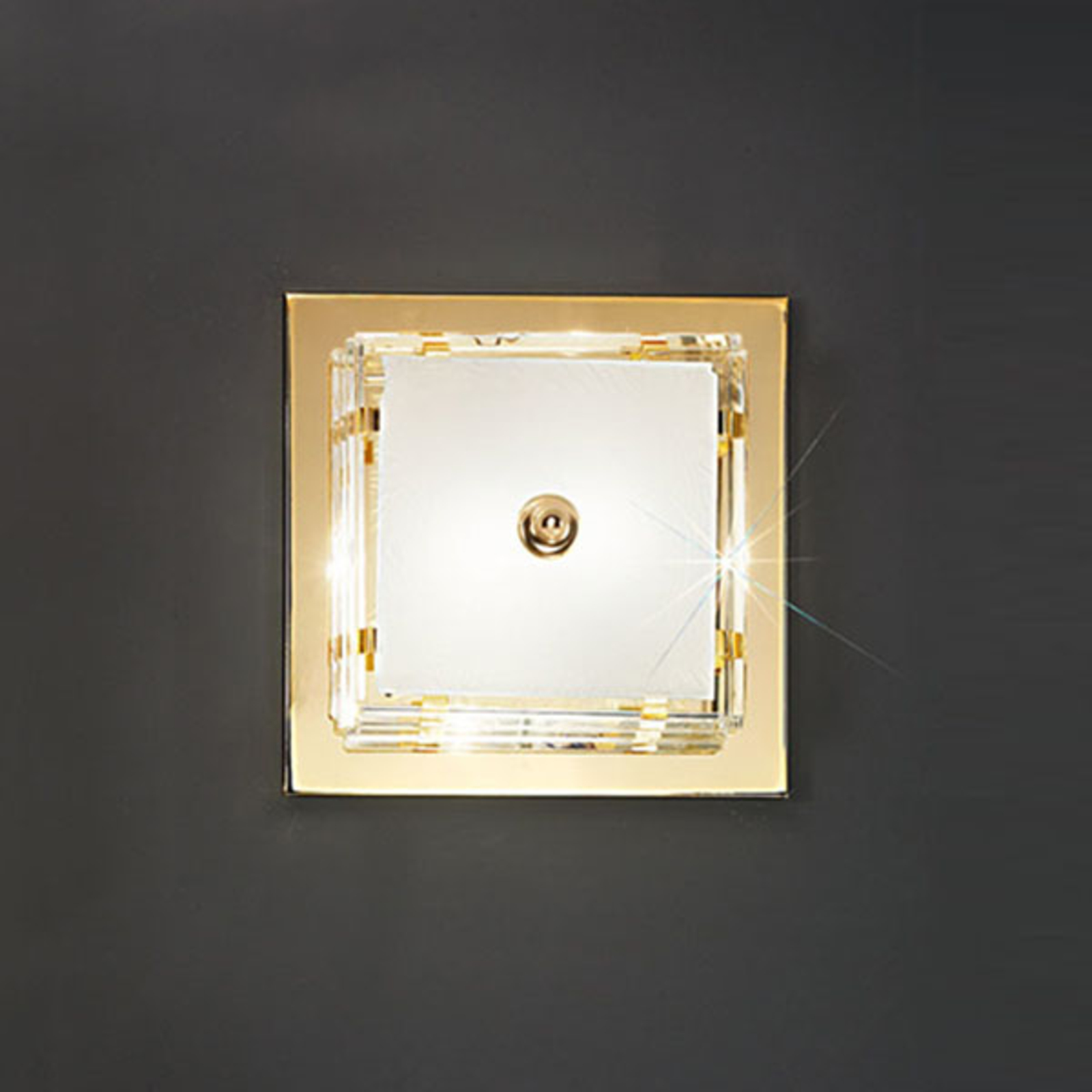 Wandlamp Ontario, hoogte 31 cm, goud, vierkant