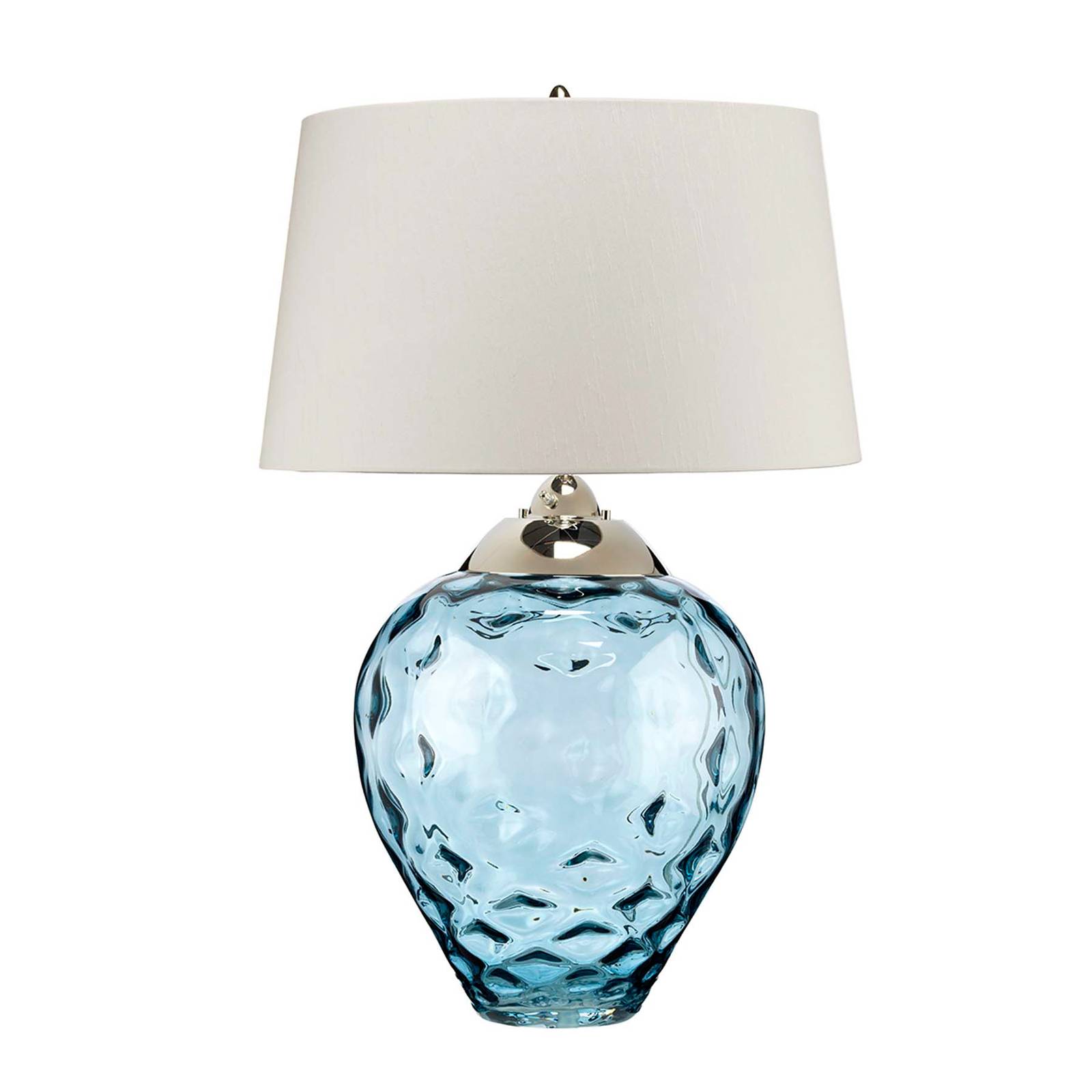 Stolná lampa Samara, Ø 51 cm, modrá, látka, sklo, 2 svetlá