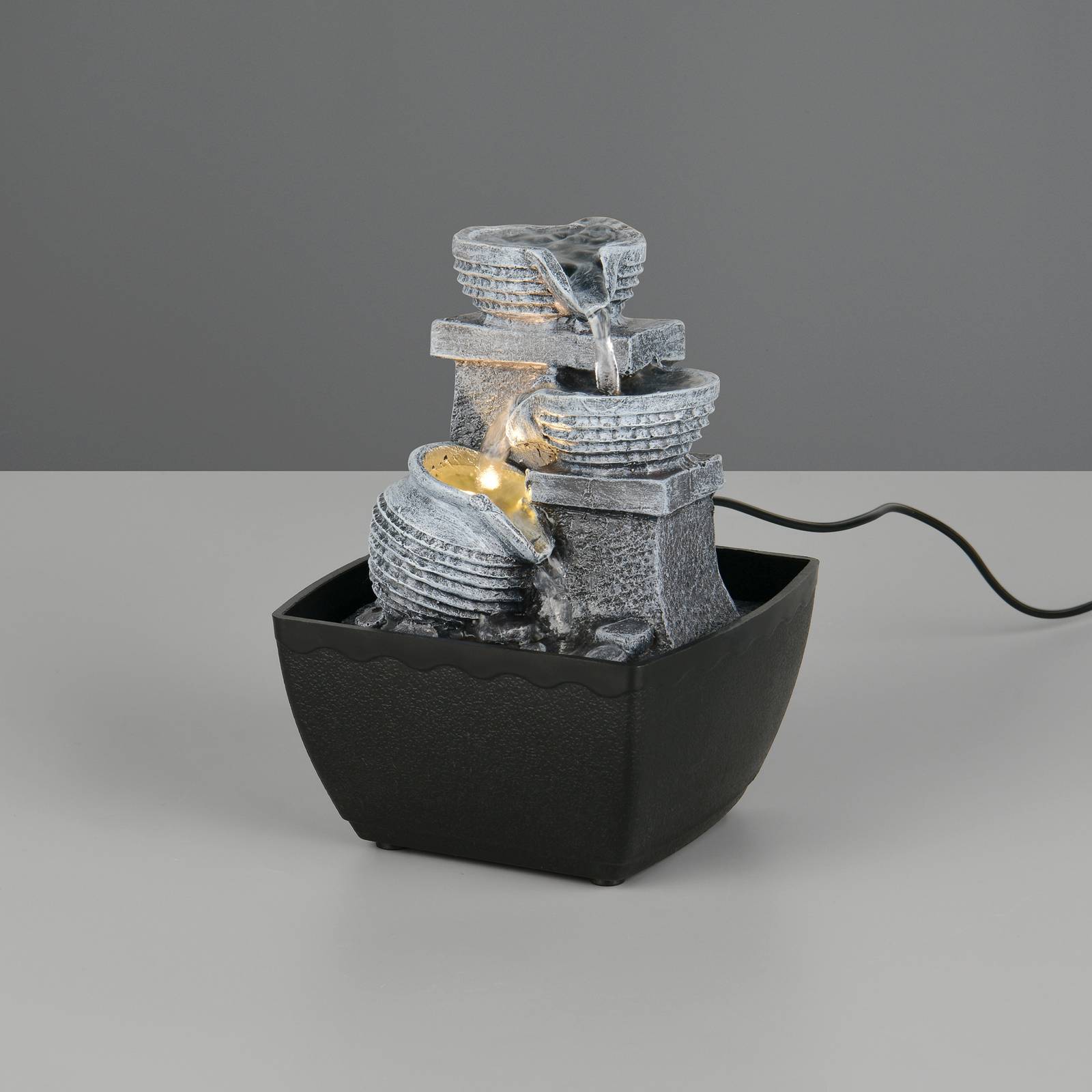 Reality Leuchten Lampe de table LED Luma, marron, hauteur 18 cm, résine synthétique, USB