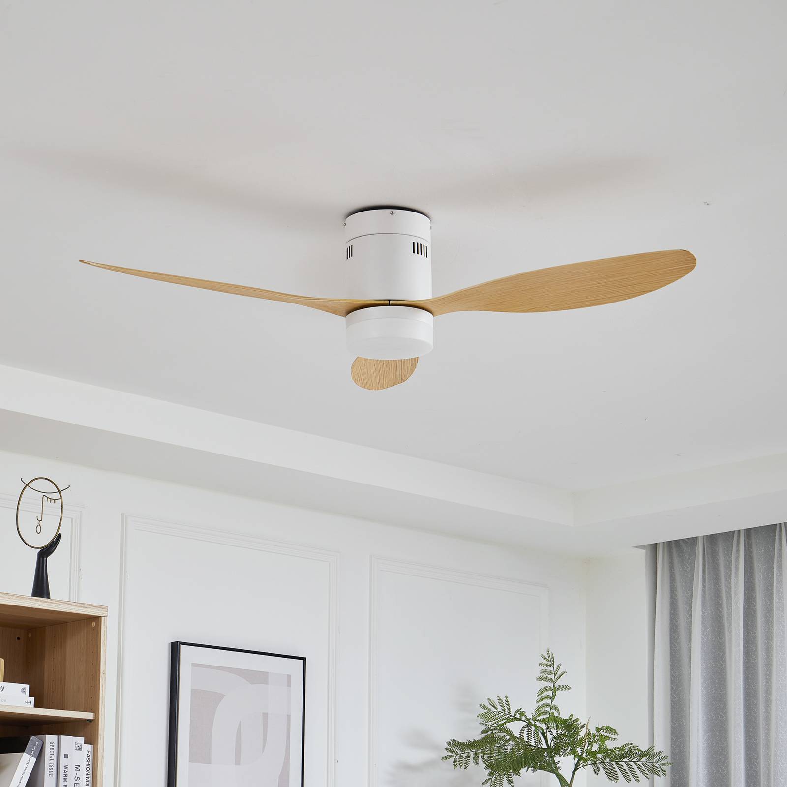 Stropný ventilátor Lucande LED Kayu, biely, DC, tichý, 132 cm
