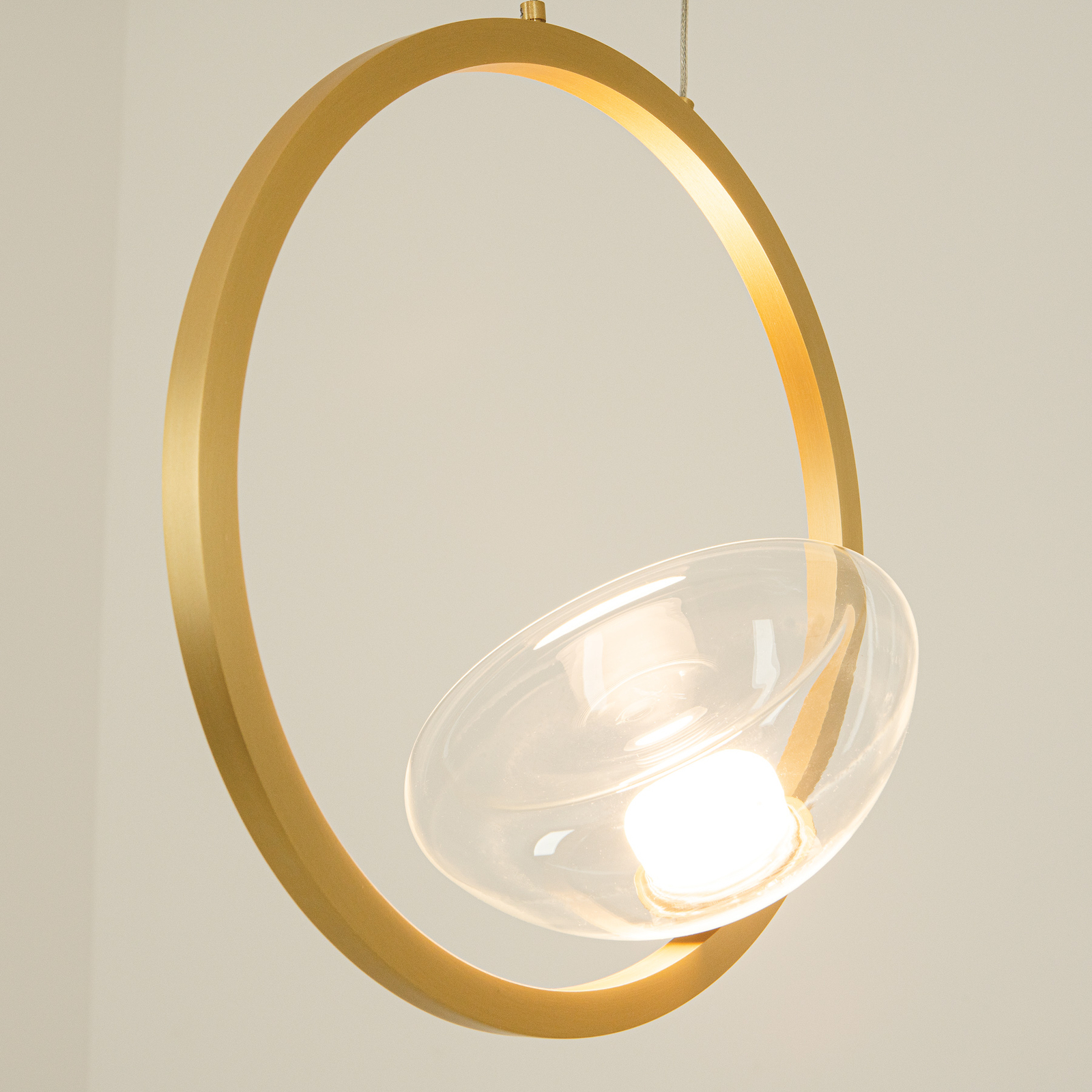 LED pendant light 23028, 1-bulb, 3,000 K, glass, golden