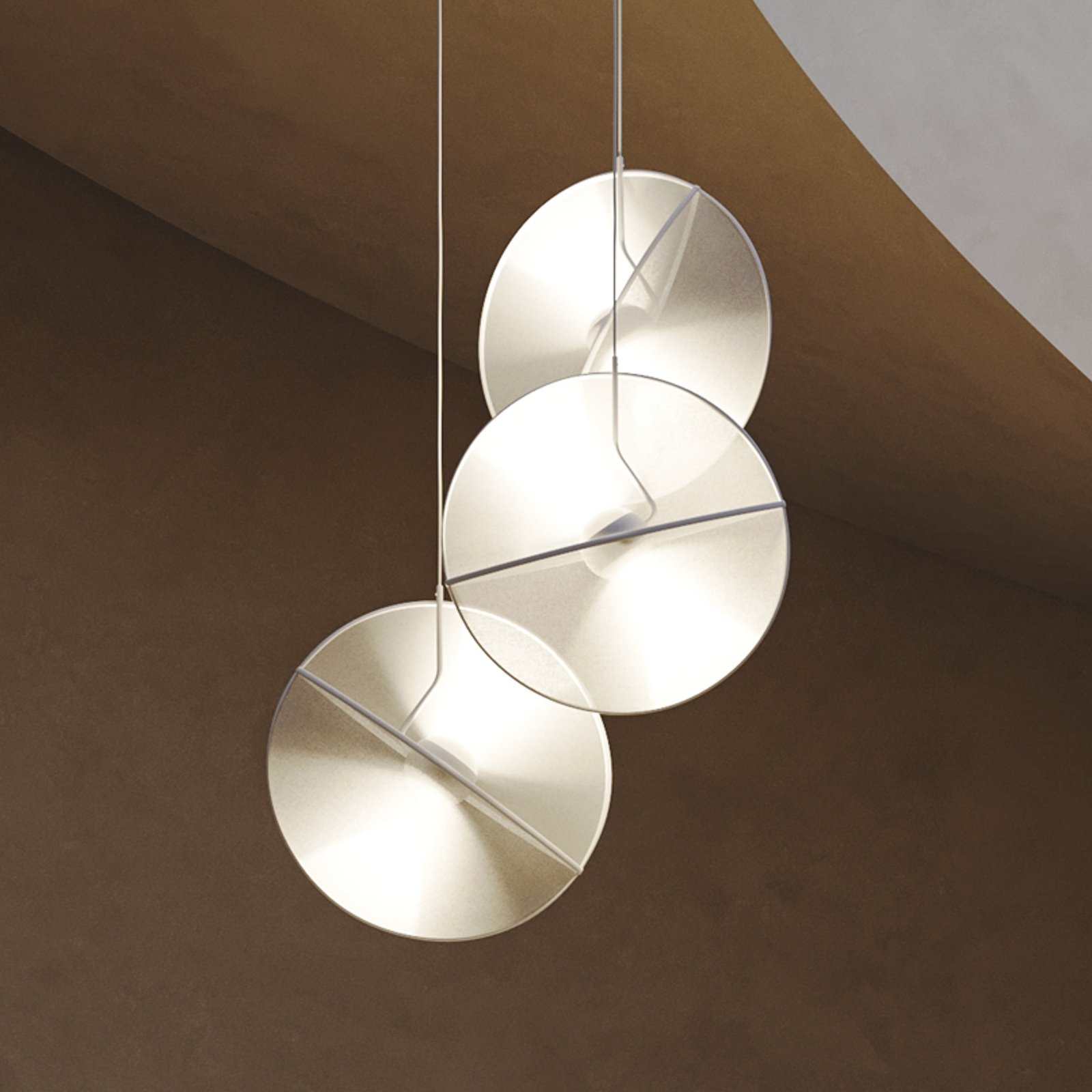 Maytoni Reflex LED pendant light, fabric shades, 3-bulb.