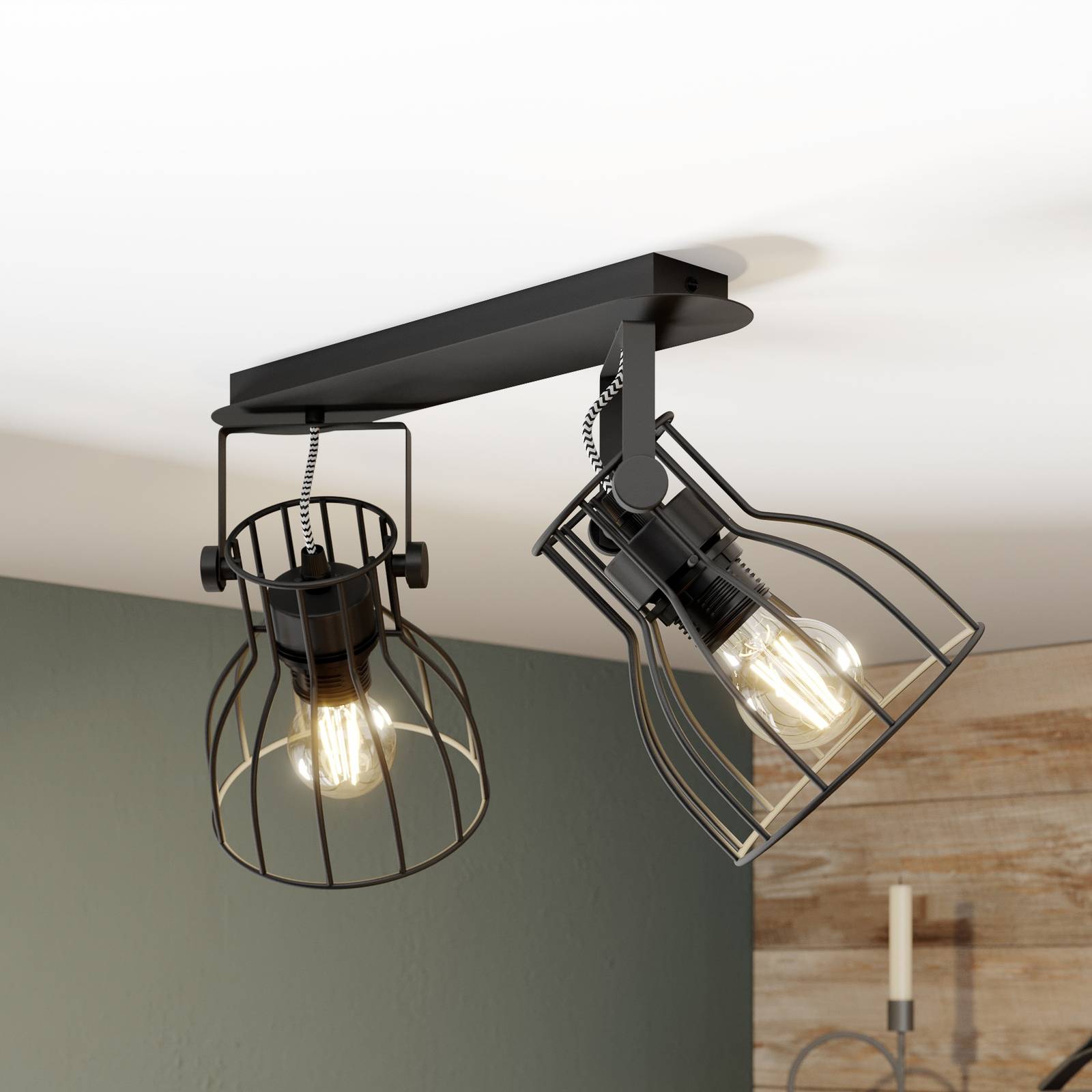 TK Lighting Plafonnier Alano noir à 2 lampes