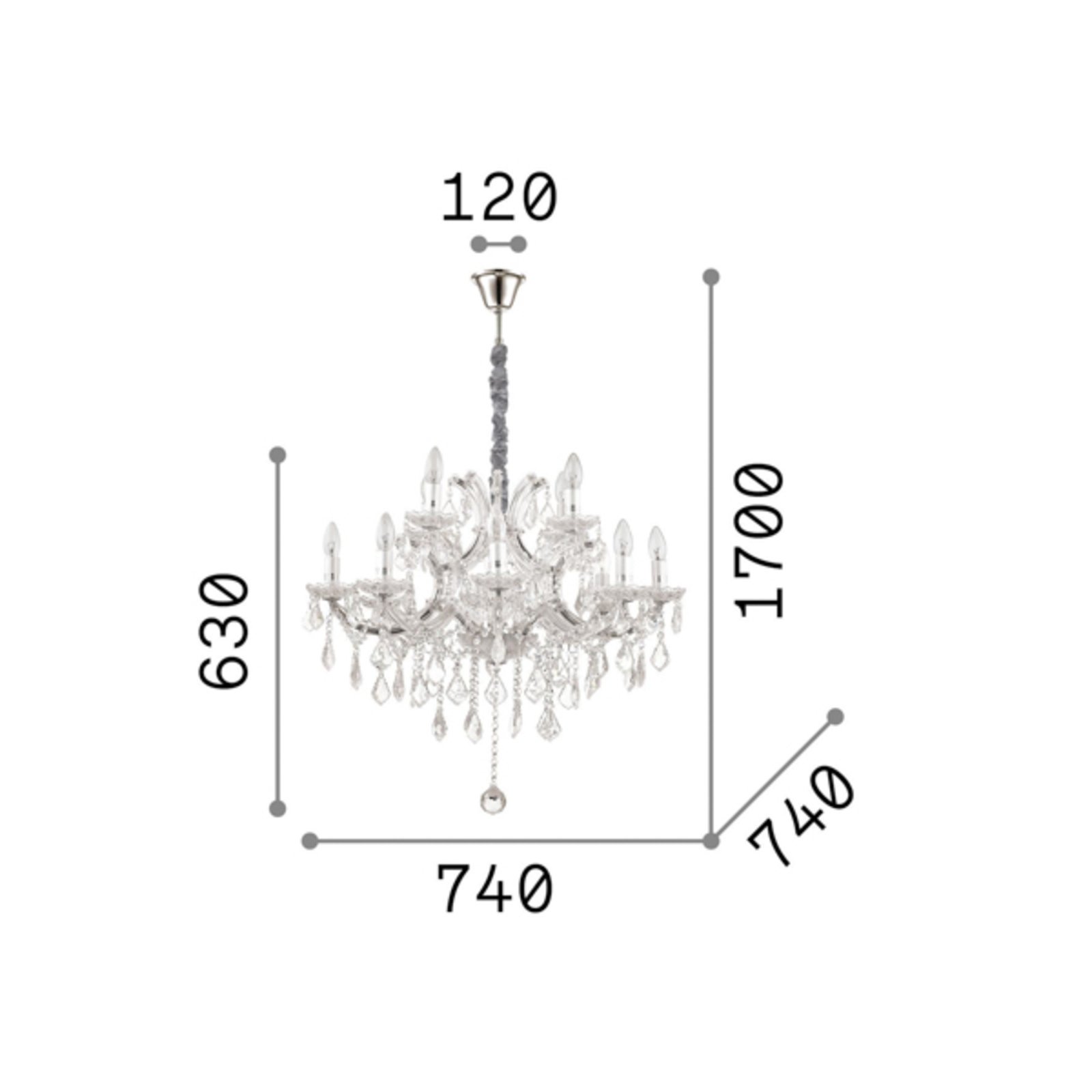 Ideal Lux Napoleon chandelier, gold-coloured, crystal 12flg.