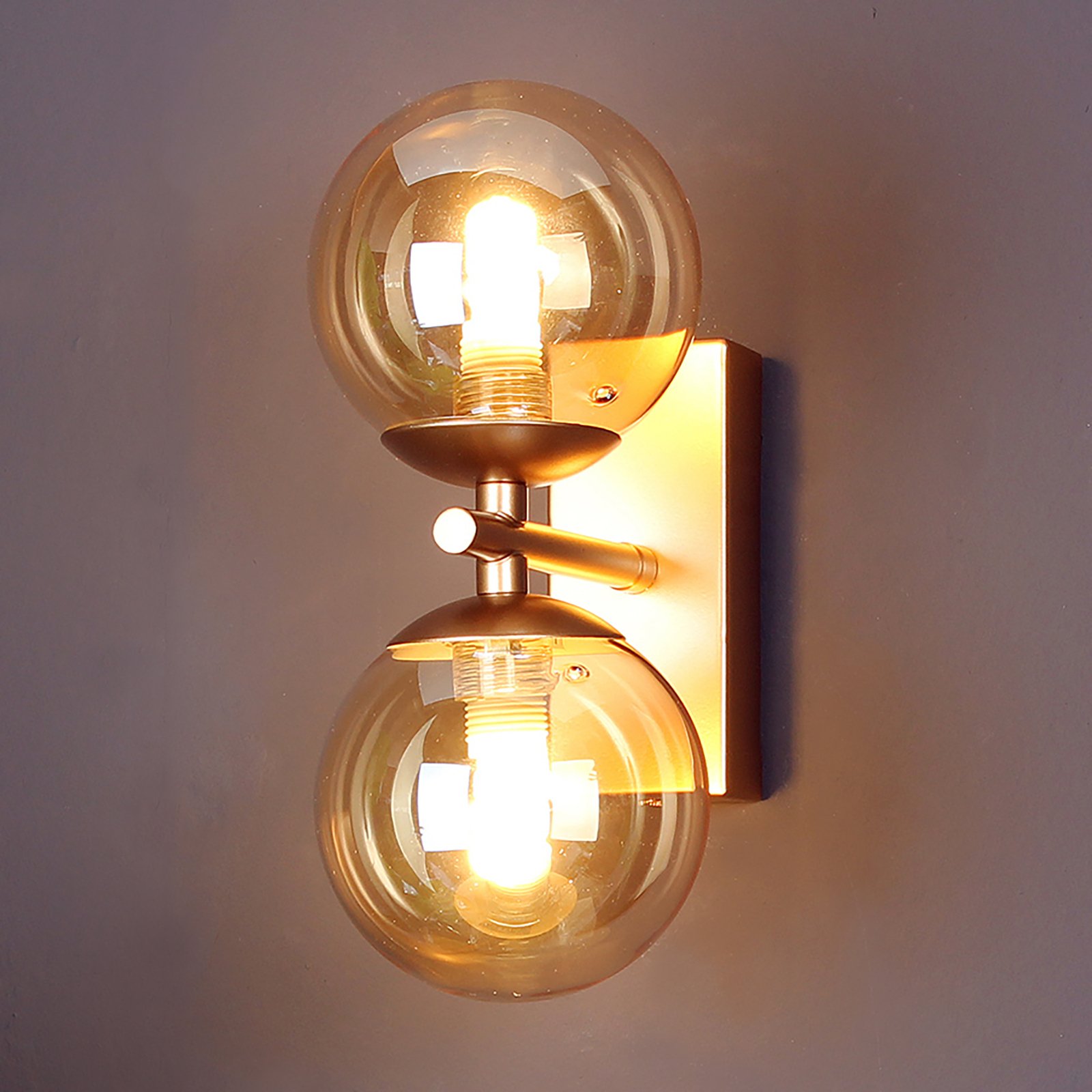 Neptune wall light 2-bulb gold glass globes