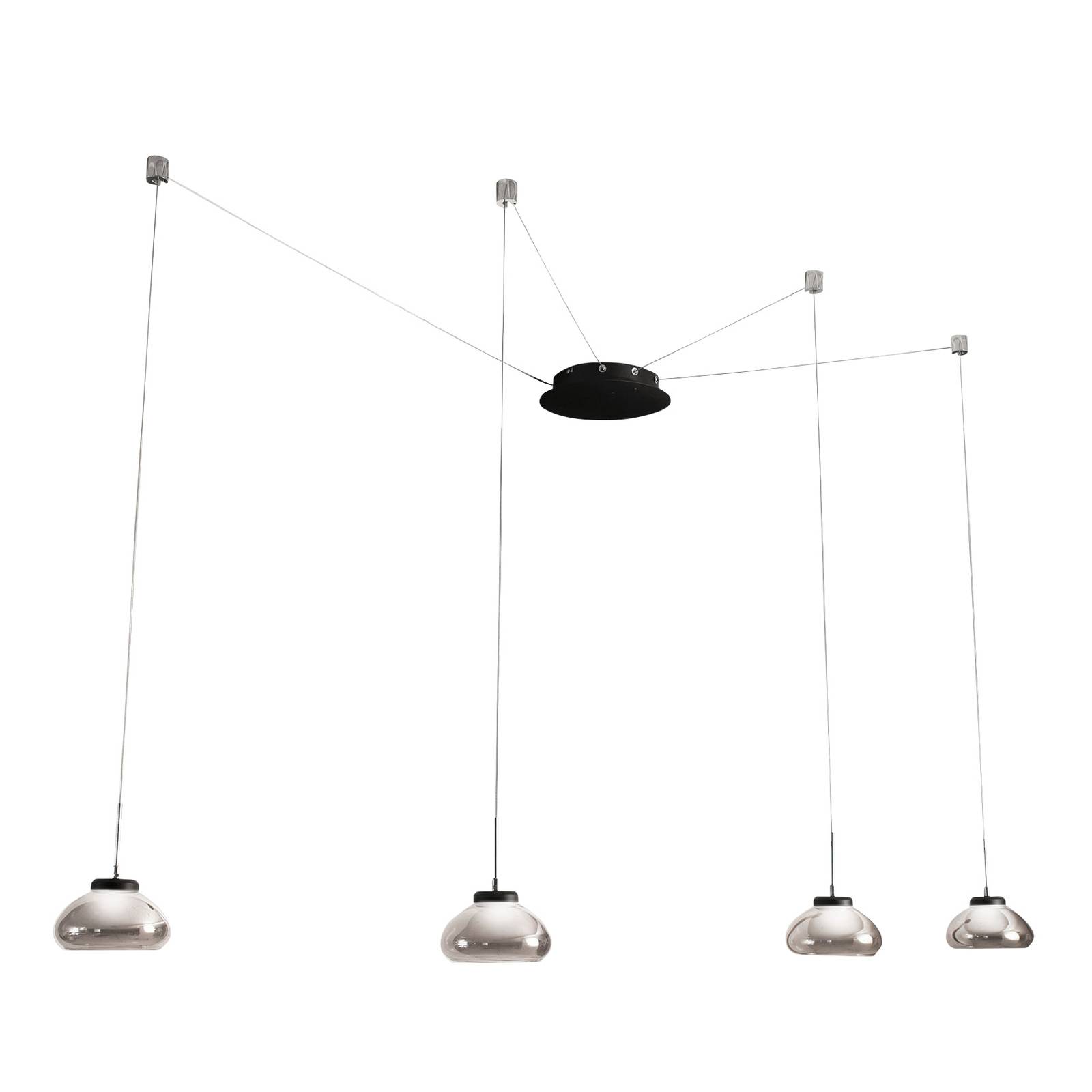 Fabas Luce LED-hänglampa Arabella 4 lampor svart/grå/klar