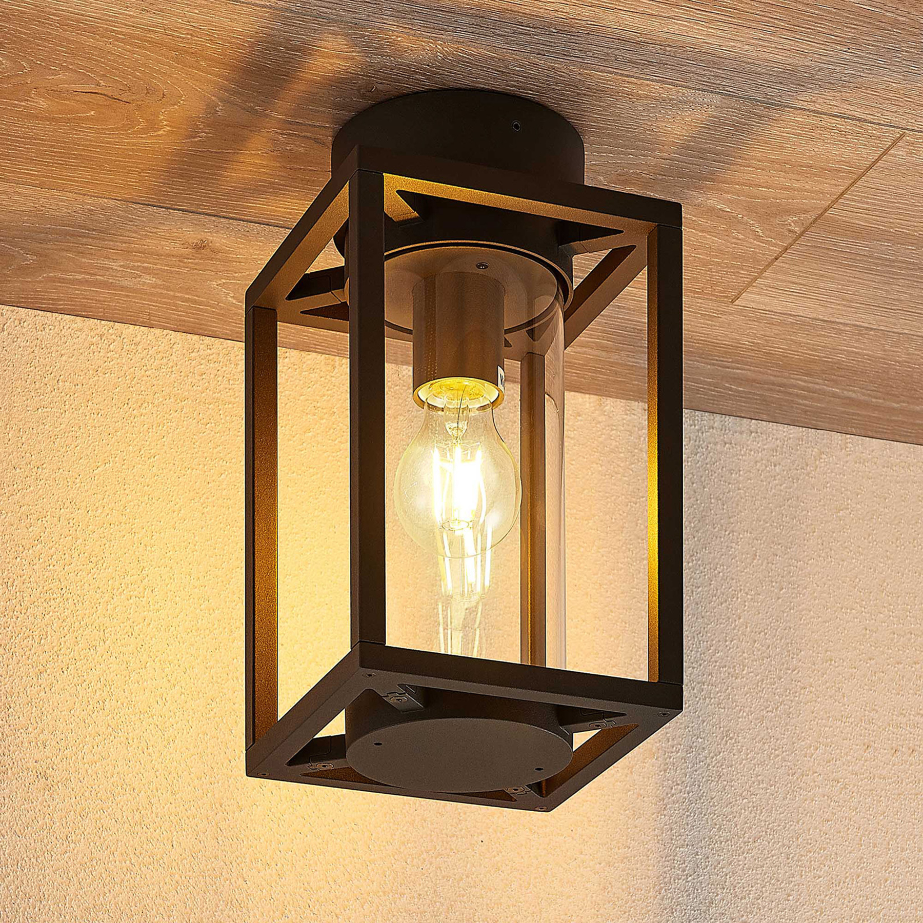 Lucande Ferda ceiling light for outdoors, aluminium, glass, E27, 13 W, energy efficiency: A++, L: 16 cm, W: 16 cm, H: 29.1 cm