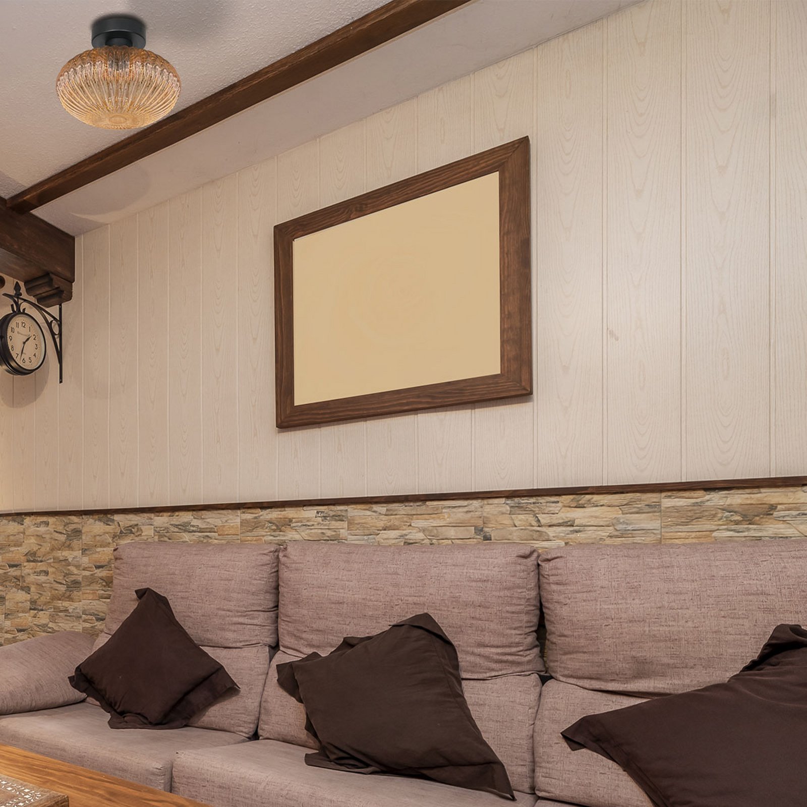 Plafonnier Bloeba, Ø 30 cm noir/ambre, verre