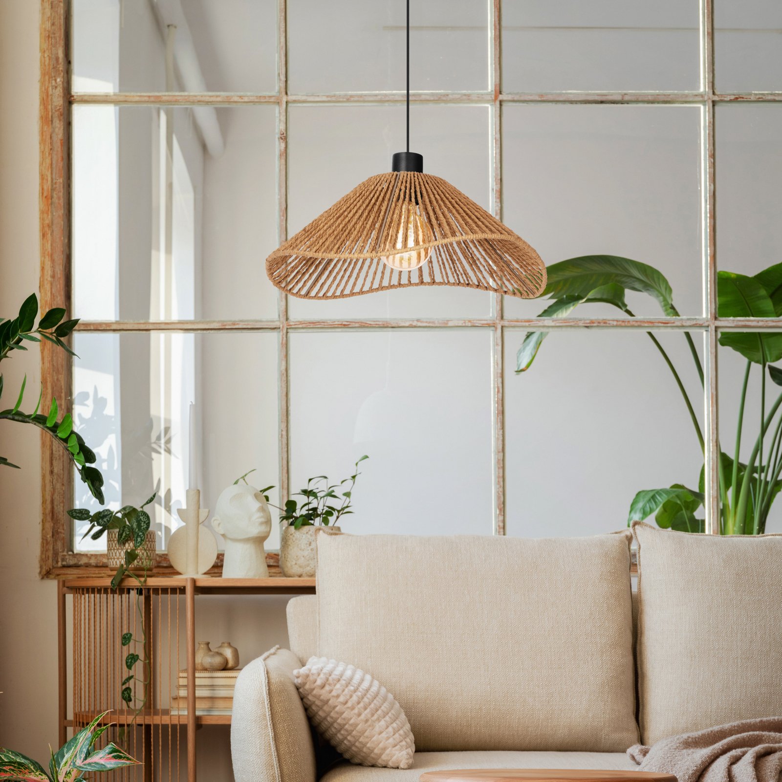 Lavister pendant light, black/natural, paper