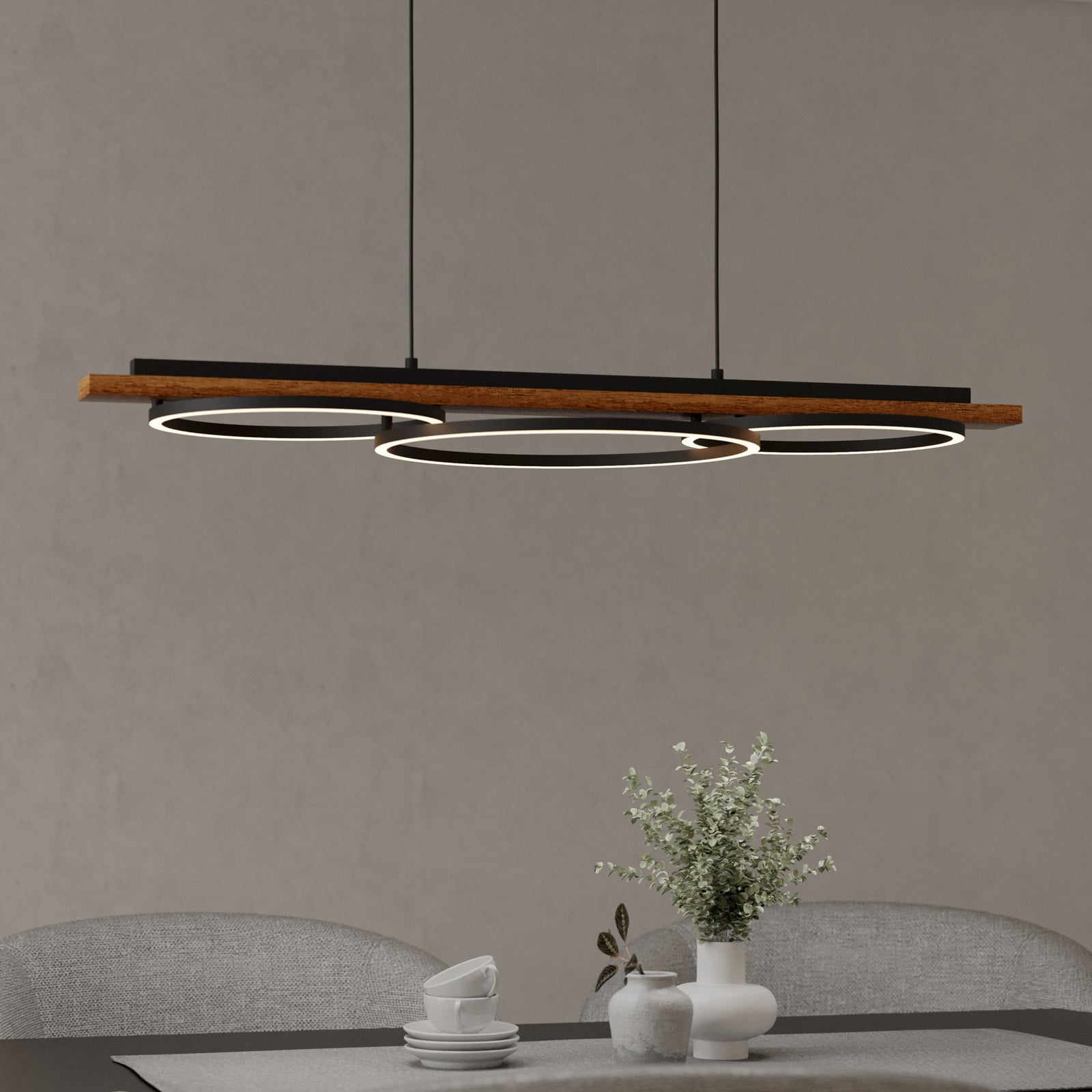 EGLO Lampă suspendată LED Boyal maro lungime 101 cm lemn 3 becuri. - Camera de zi / sufragerie