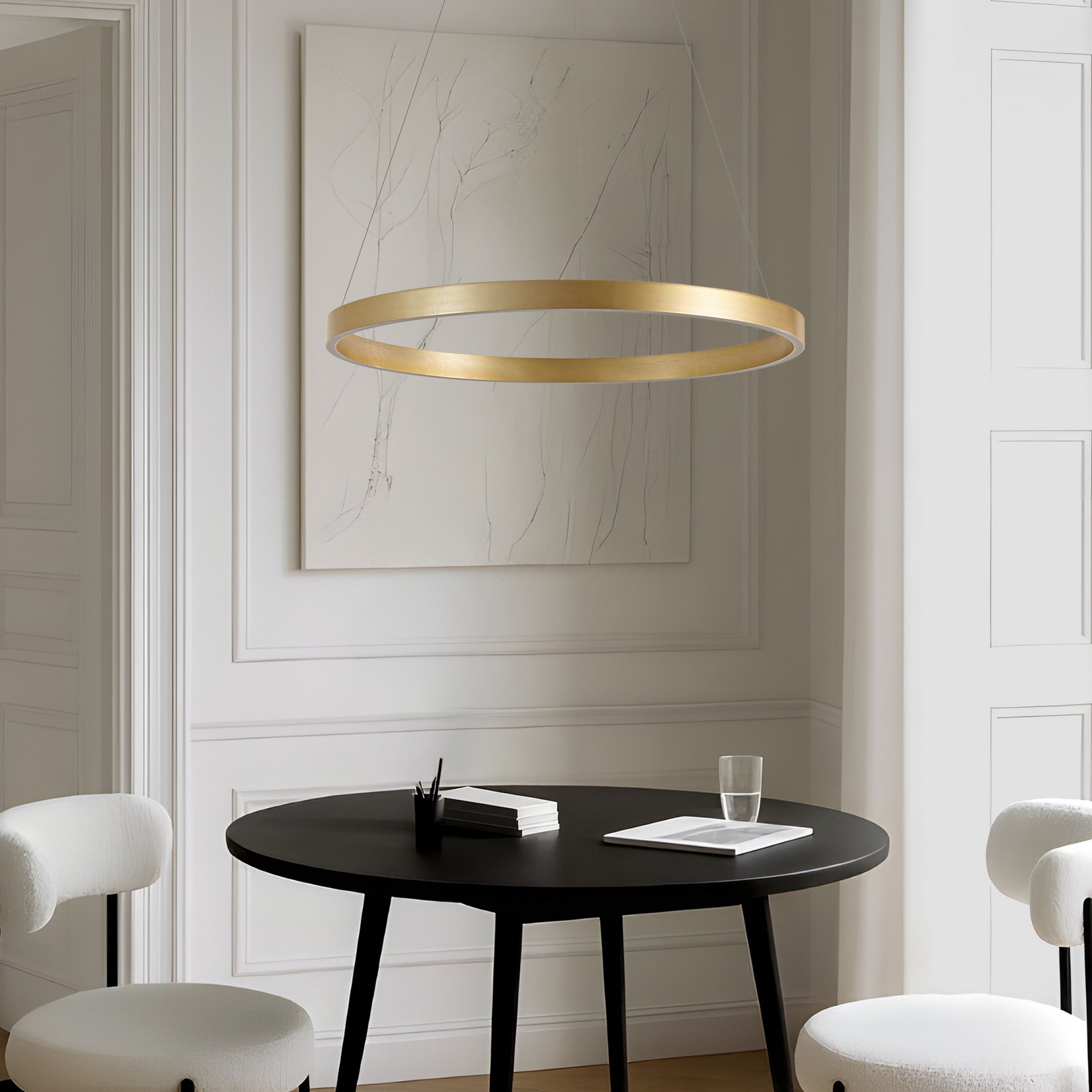 Lucande LED piekaramais gaismeklis Yonam, Ø 80 cm, 1-flg., zelts, CCT Lucande LED piekaramais gaismeklis Yonam, Ø 80 cm, 1-flg., zelts, CCT